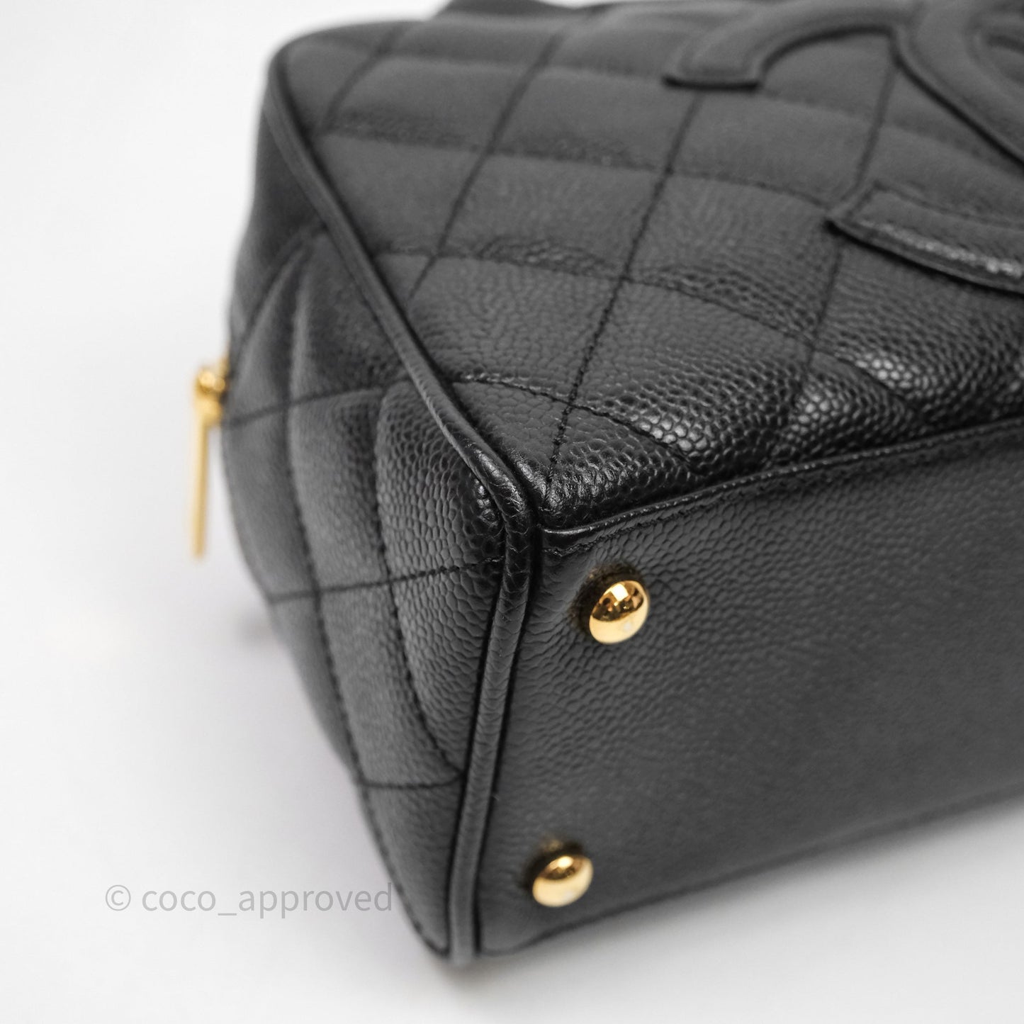 Chanel Vintage Mini CC Boston Bag Black Caviar Gold Hardware
