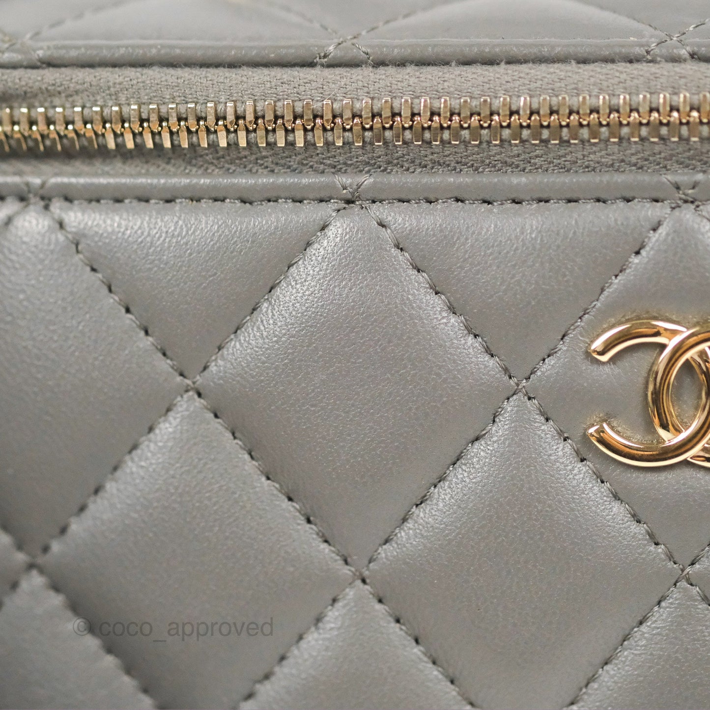 Chanel Vanity Rectangular Top Handle Dark Grey Lambskin Gold Hardware