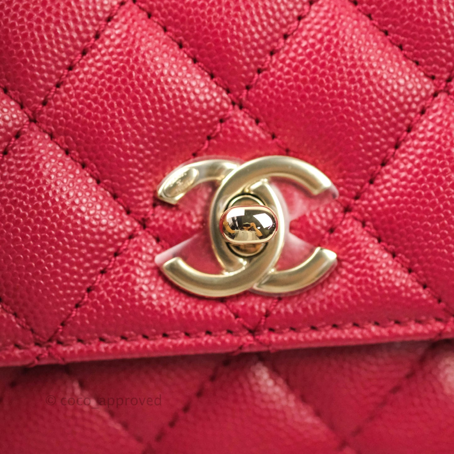 Chanel Mini (Small) Coco Handle Quilted Red Caviar Gold Hardware 21A