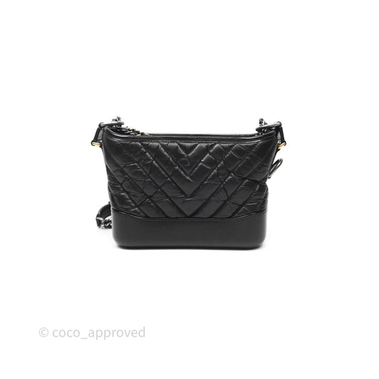 Chanel Small Gabrielle Hobo Chevron Black Aged Calfskin