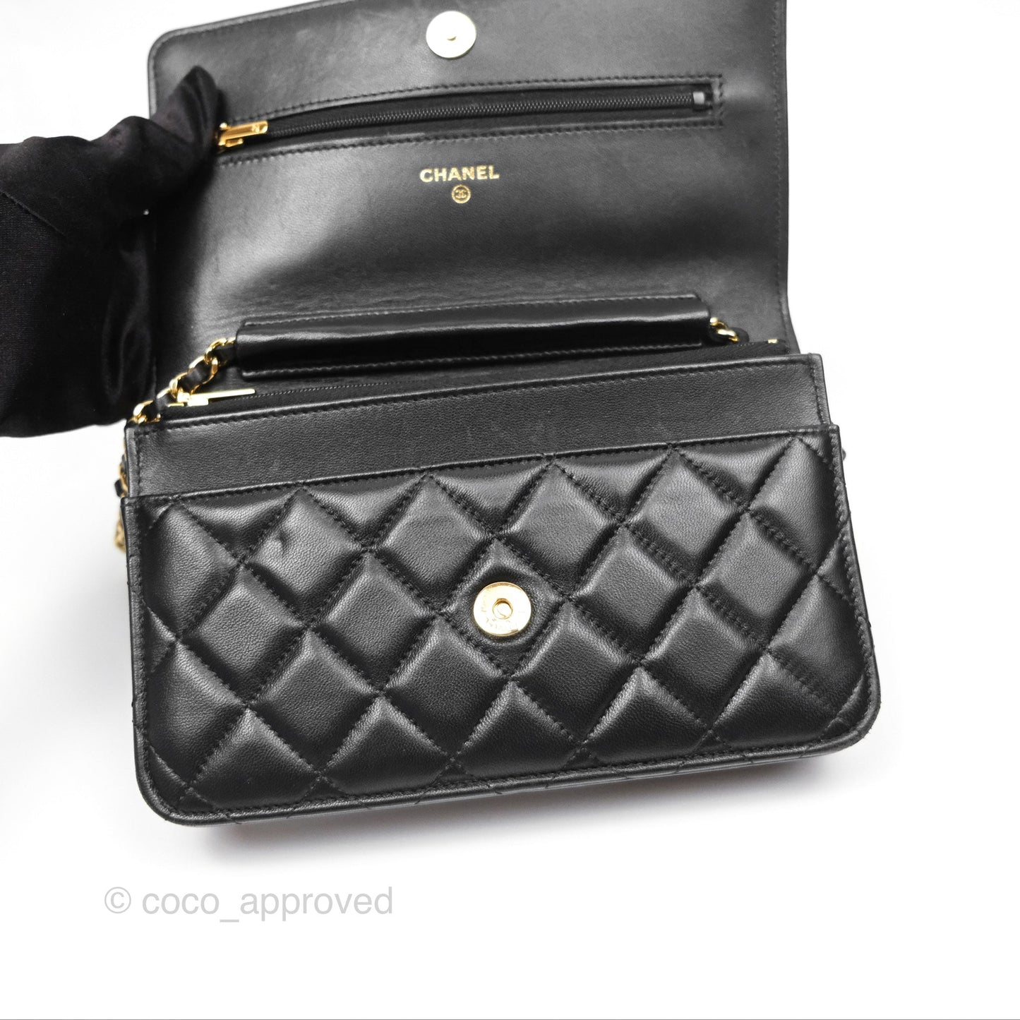 Chanel Quilted Classic WOC Black Lambskin Gold Hardware
