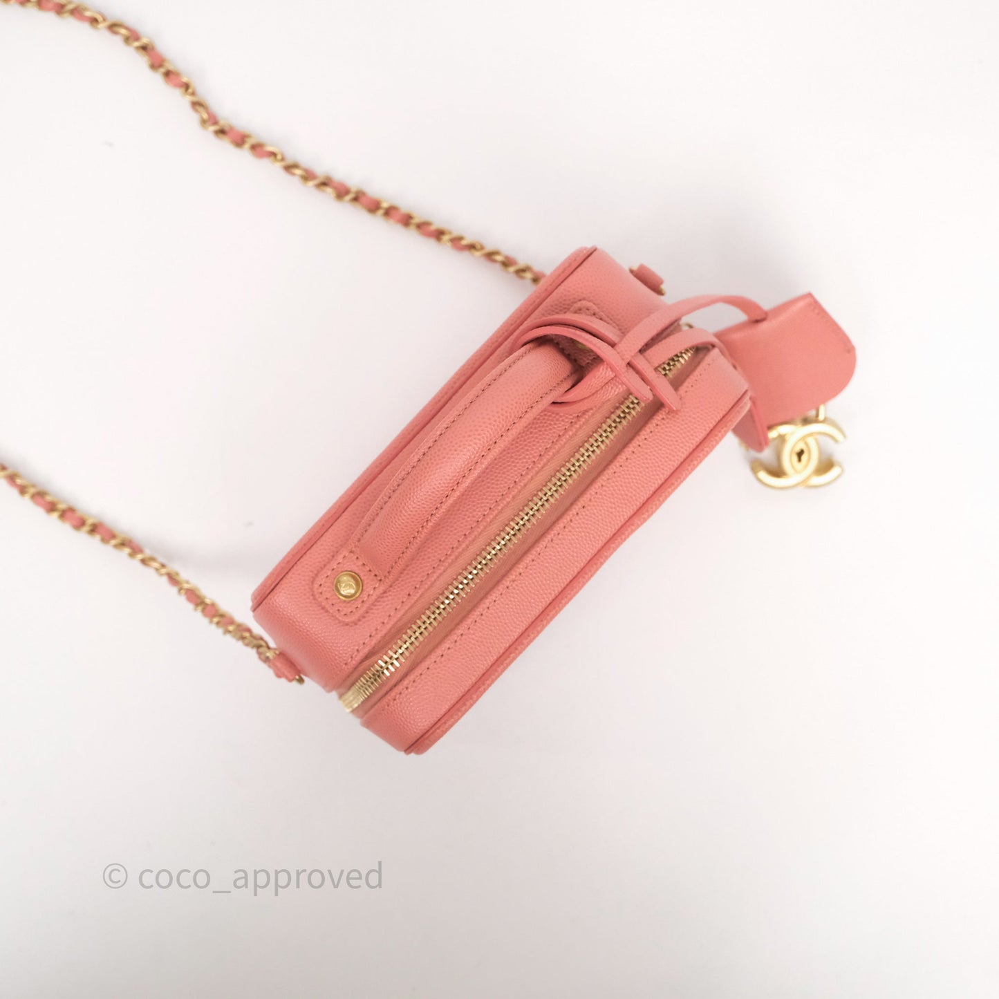 Chanel Quilted Small CC Filigree Vanity Case Pink Caviar Aged Gold Hardware