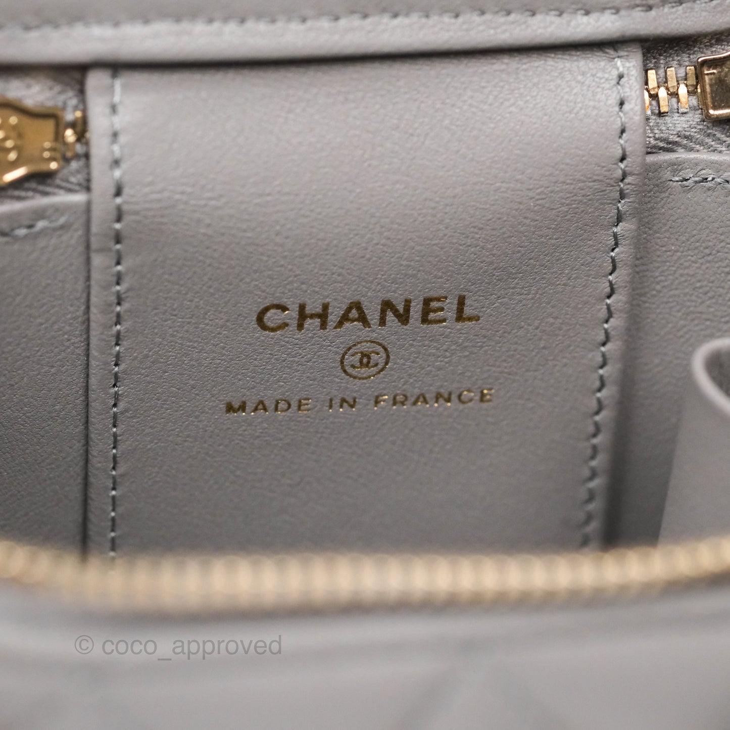 Chanel Mini Metal Top Handle Vanity With Chain Grey Lambskin Aged Gold Hardware