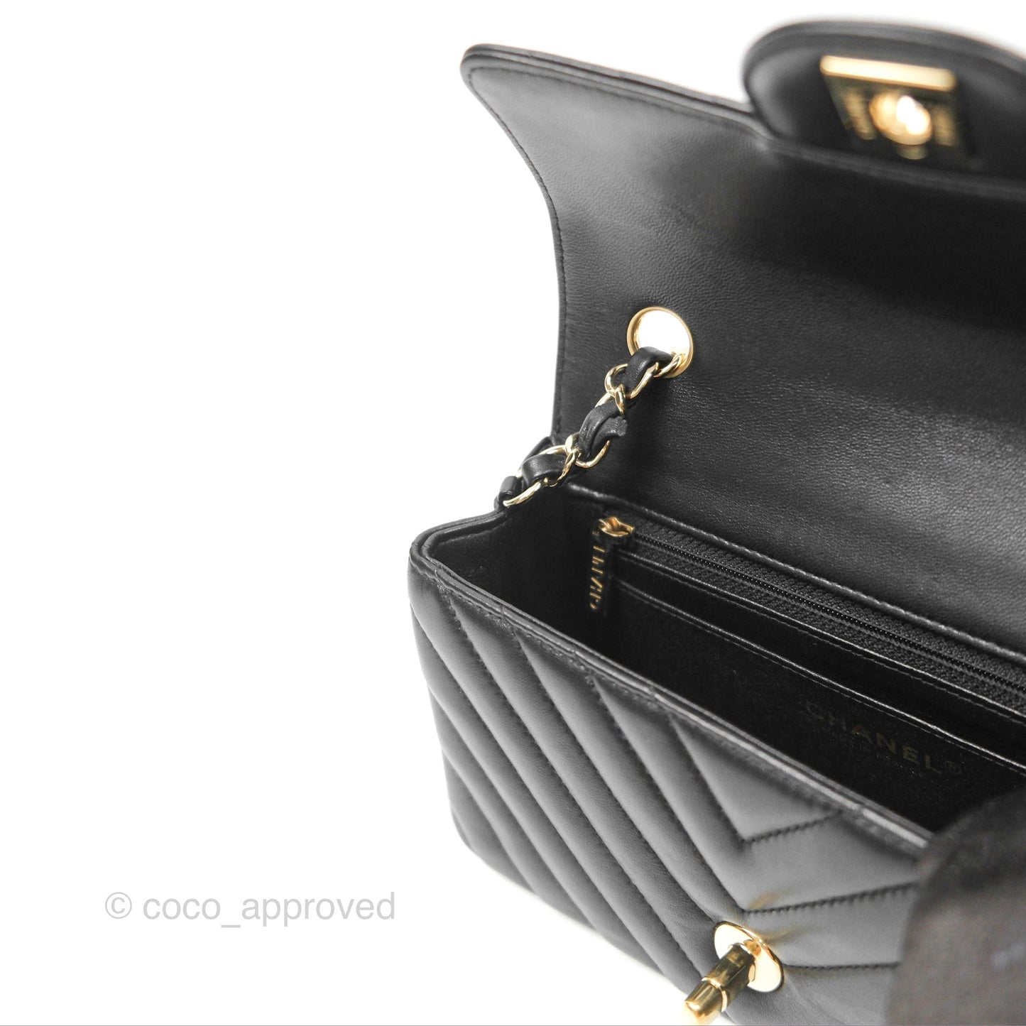 Chanel Chevron Mini Rectangular Flap Black Lambskin Gold Hardware