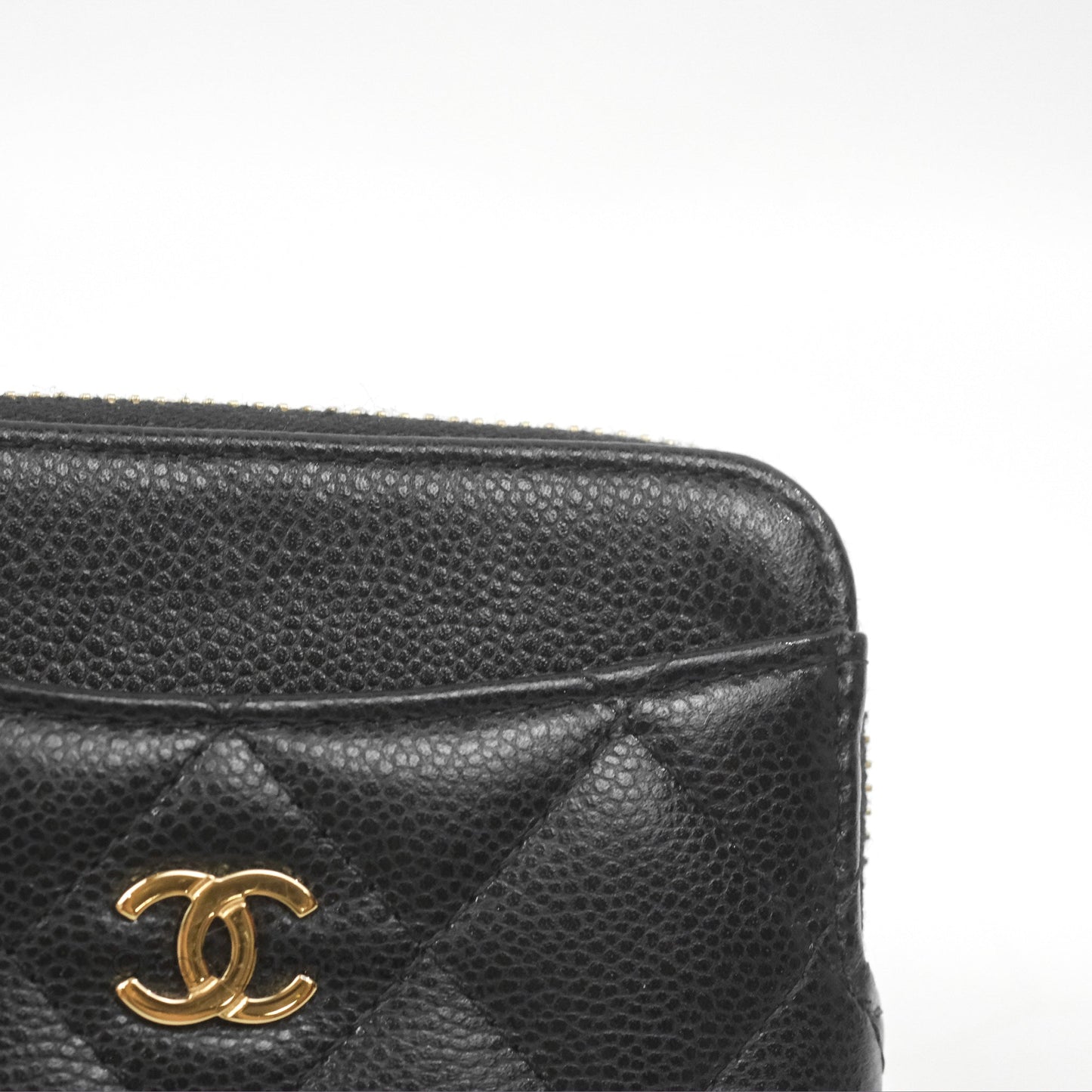 Chanel Zipped Coin Purse Card Holder Black Caviar Gold Hardware