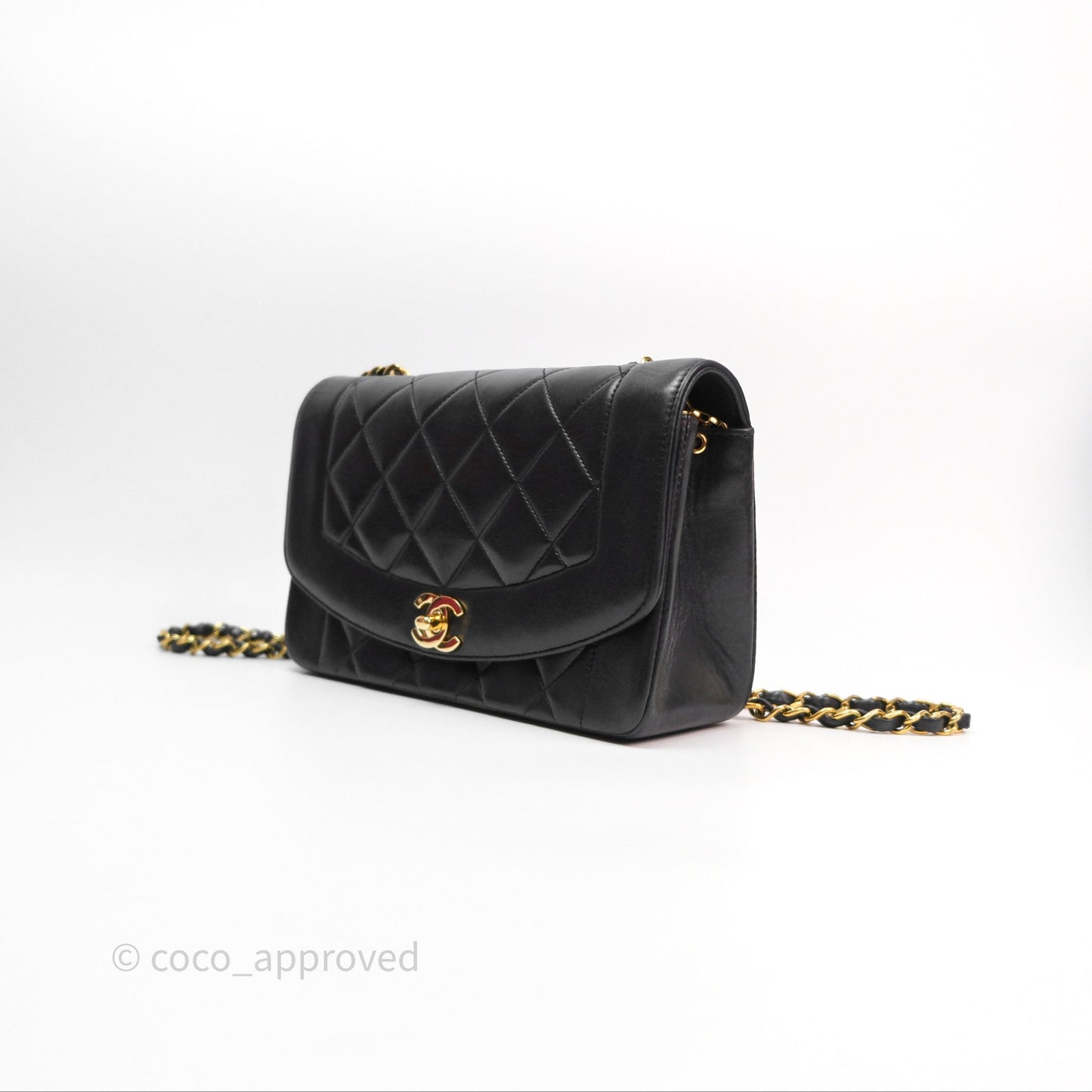 Chanel Vintage Quilted Small Classic Diana Flap Bag Black Lambskin 24K Gold Hardware