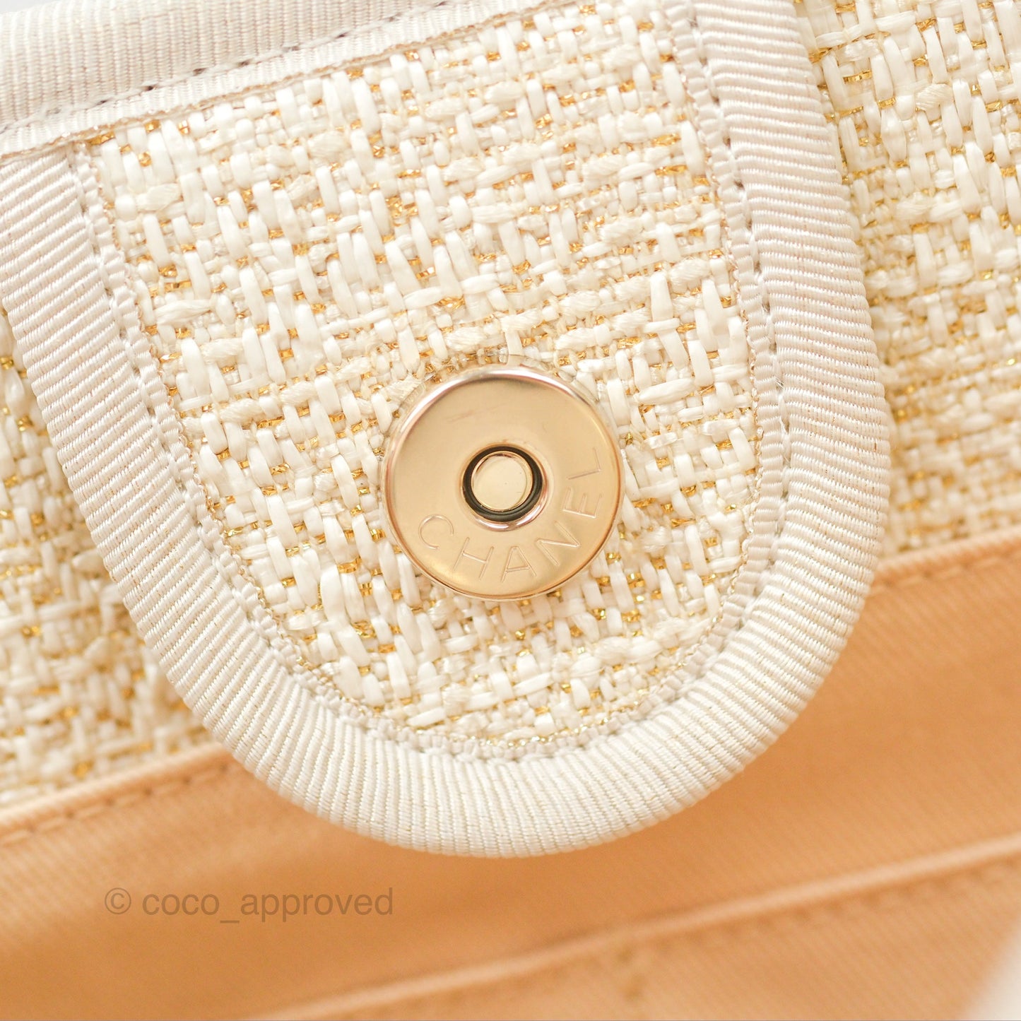 Chanel Medium Deauville Tote Ivory Lurex Boucle Gold Hardware