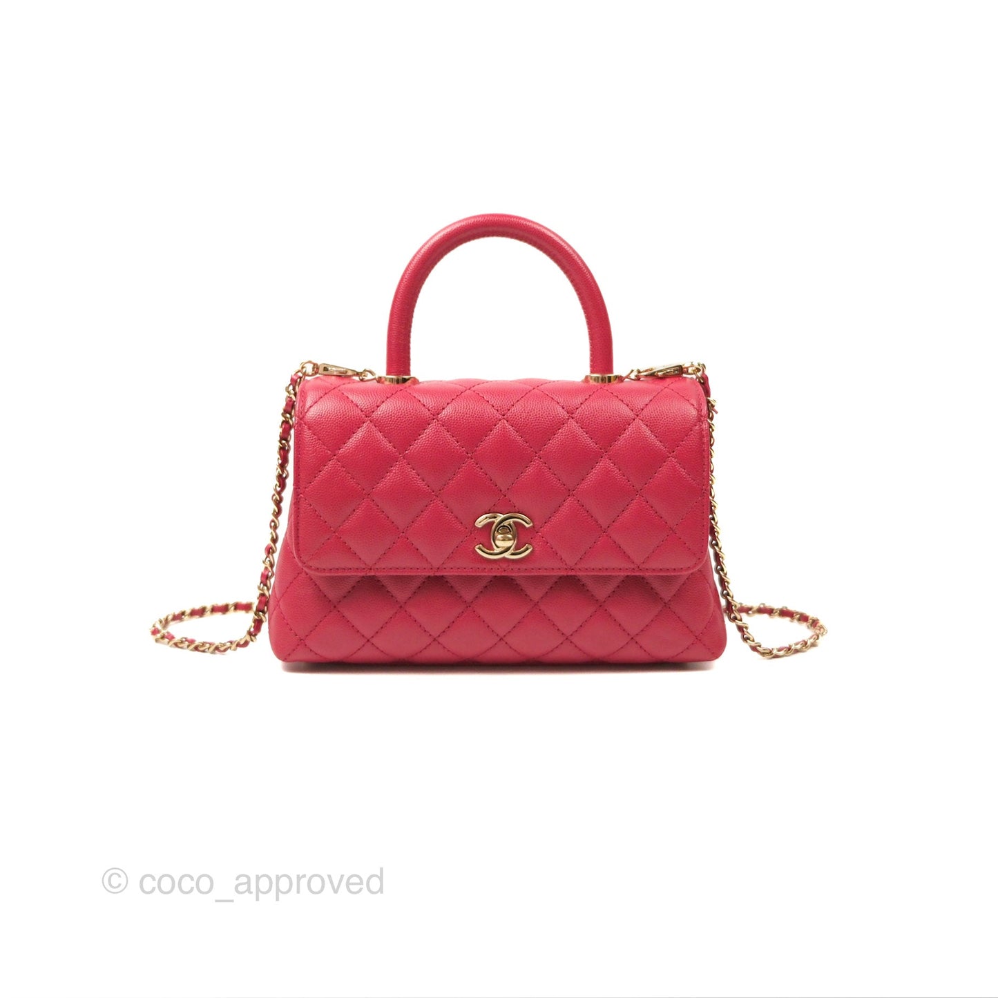 Chanel Small Coco Handle Quilted Dark Rose Pink Caviar Gold Hardware 21A