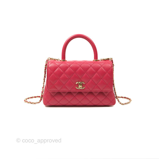Chanel Small Coco Handle Quilted Dark Rose Pink Caviar Gold Hardware 21A