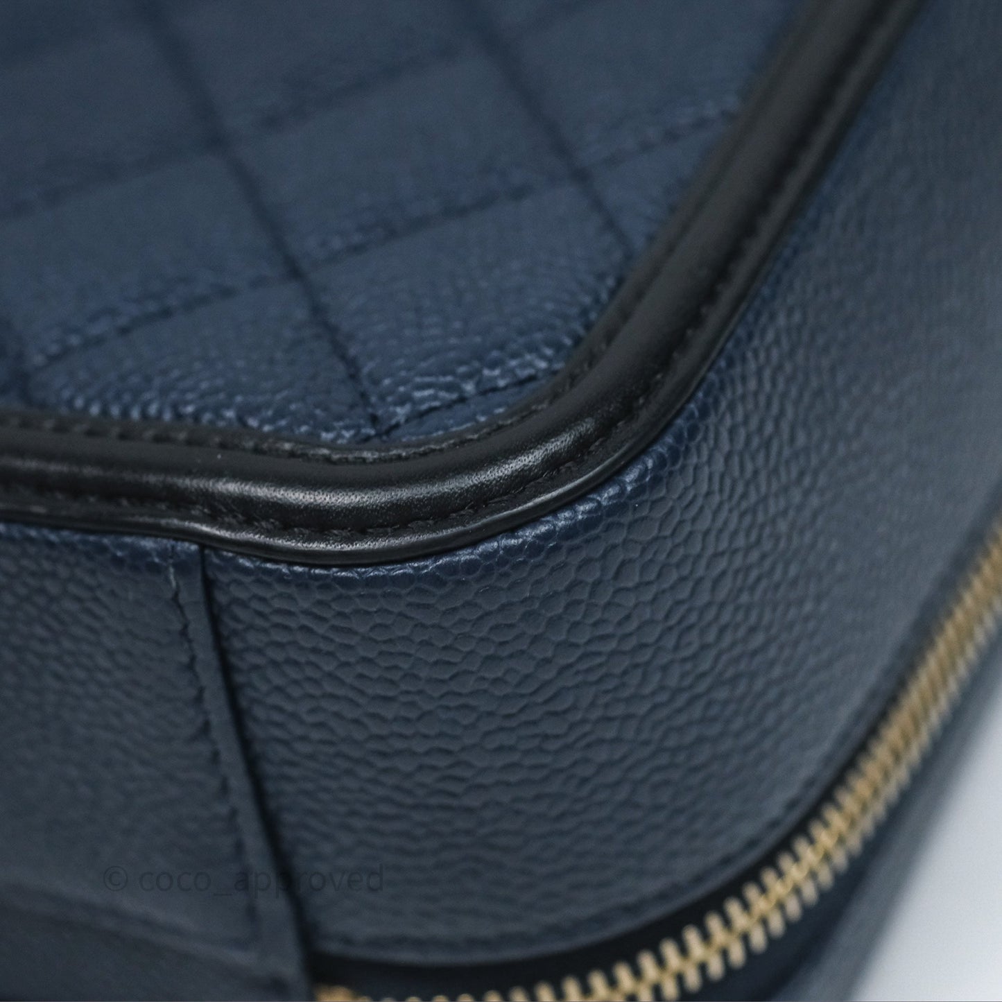 Chanel Quilted Medium CC Filigree Vanity Case Dark Navy Caviar Gold Hardware