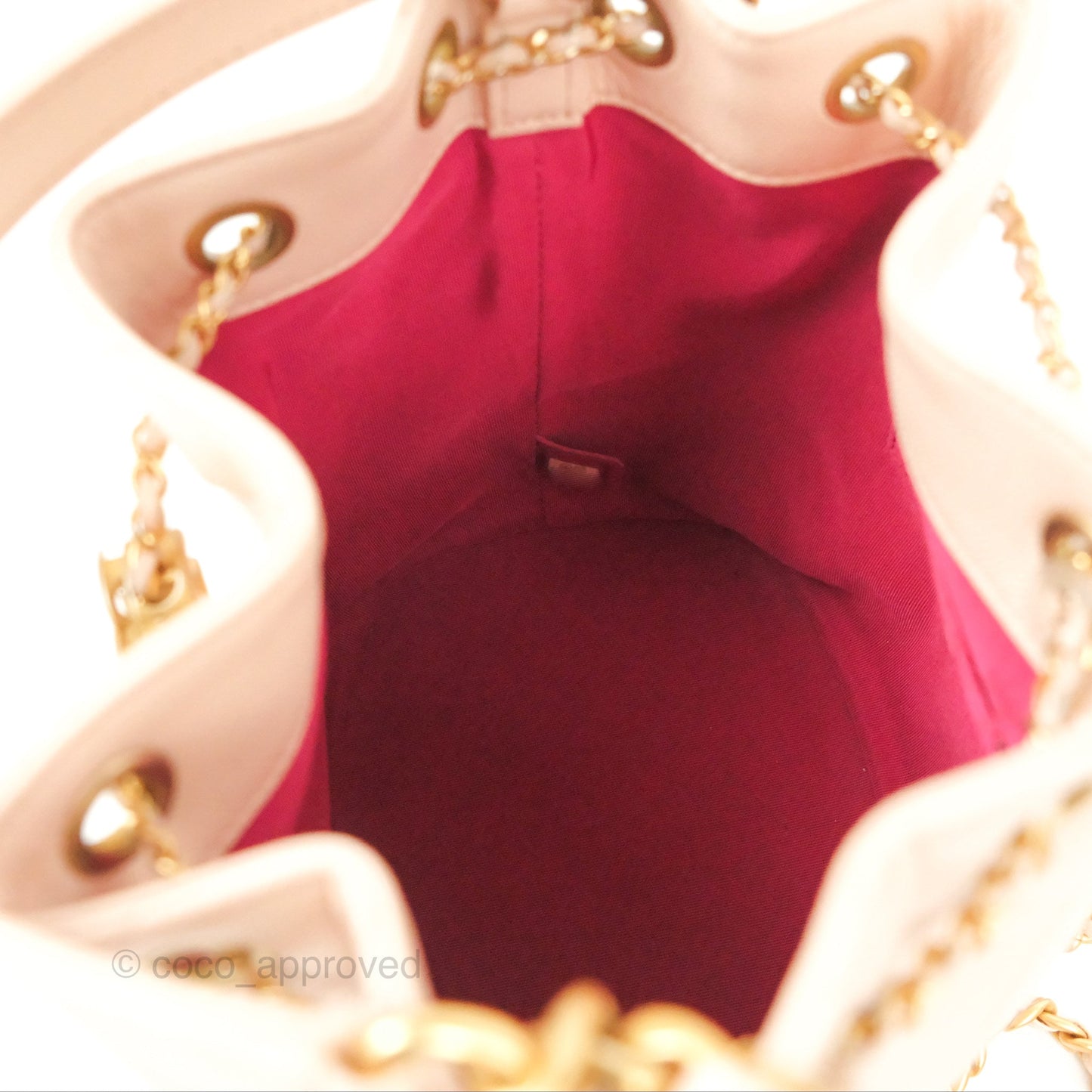 Chanel Quilted Top Handle Drawstring Bucket Bag Pink Caviar Aged Gold Hardware
