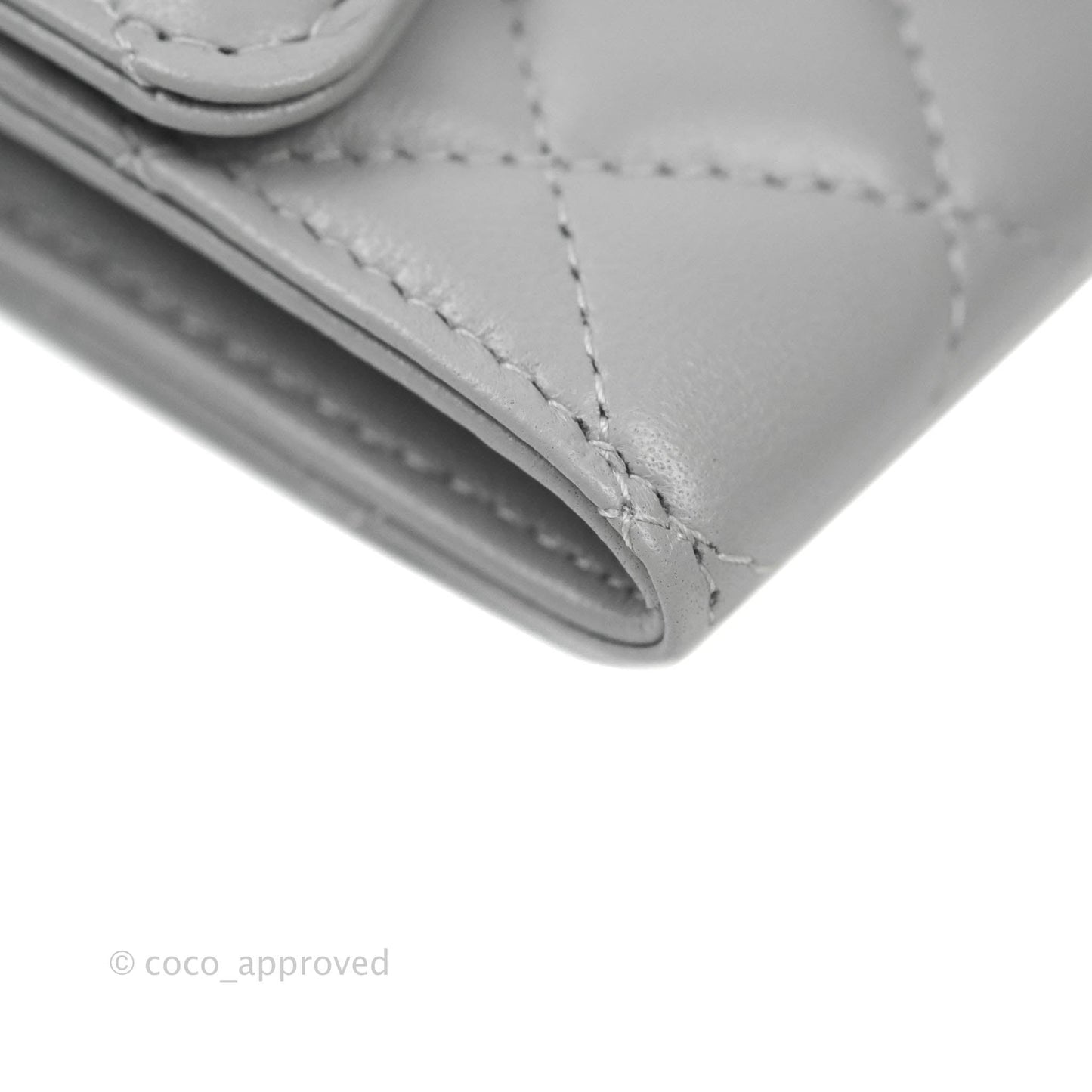 Chanel Quilted Flap Card Holder Grey Lambskin Silver Hardware