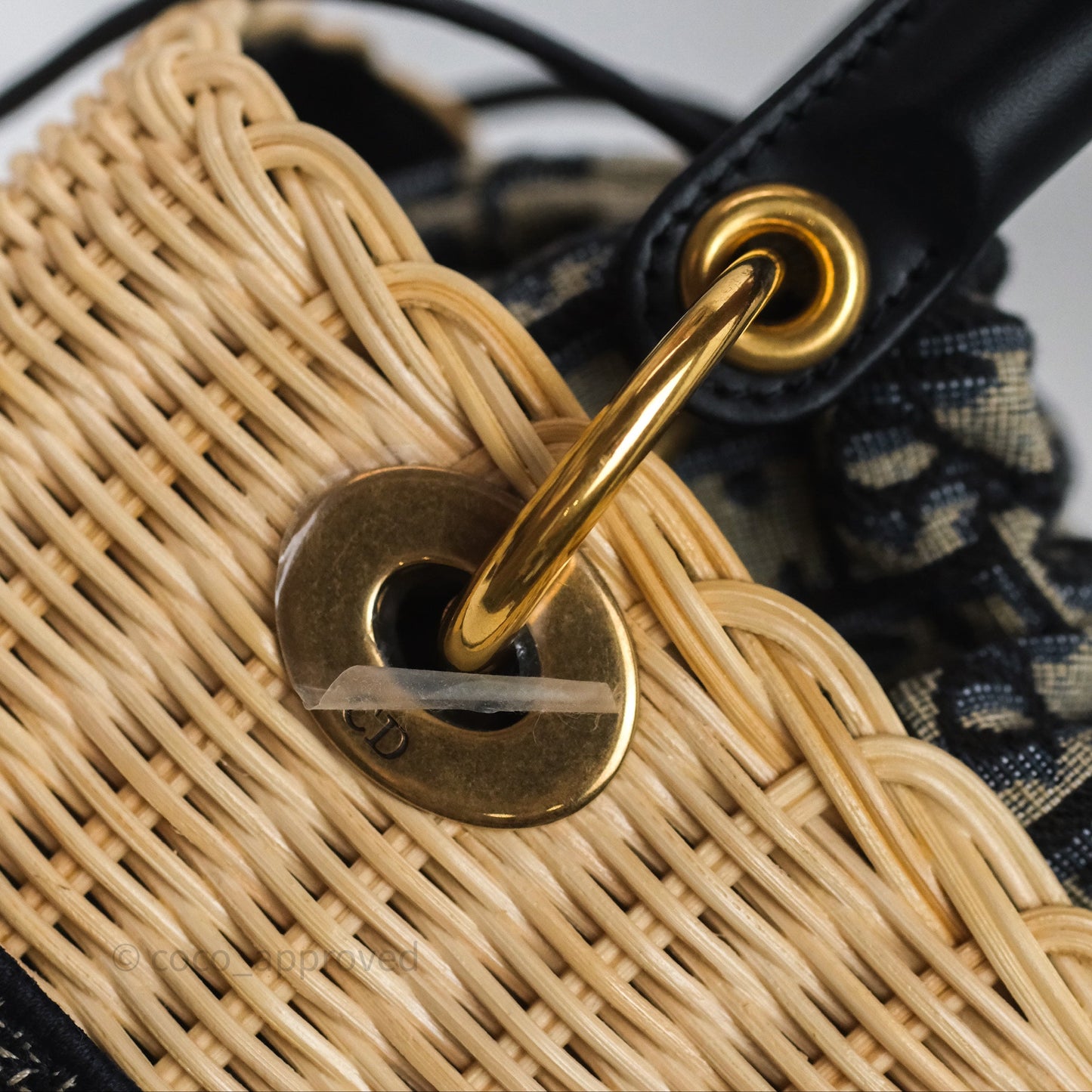 Christian Dior Medium Lady Dior Natural Rattan and Blue Dior Oblique Jacquard