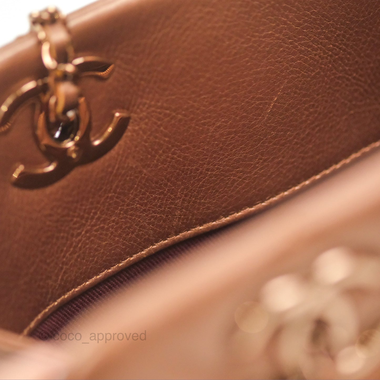 Chanel Quilted Small CC Eyelet Tote Copper Iridescent Goatskin Rose Gold