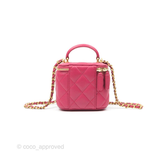 Chanel Mini Top Handle Vanity With Chain Dark Pink Lambskin Aged Gold Hardware