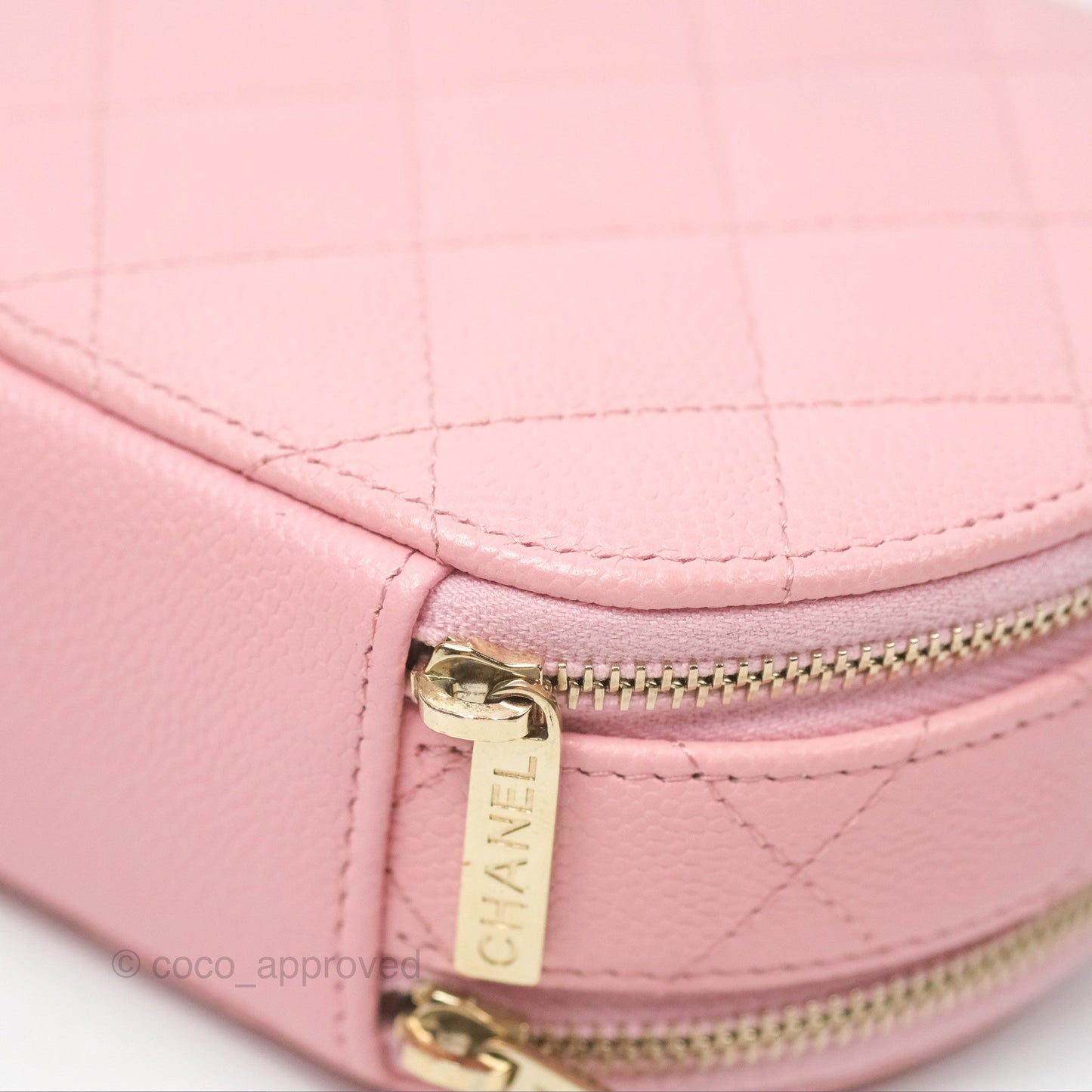 Chanel Mini Round Vanity Bag Handle With Care Pink Caviar 22C