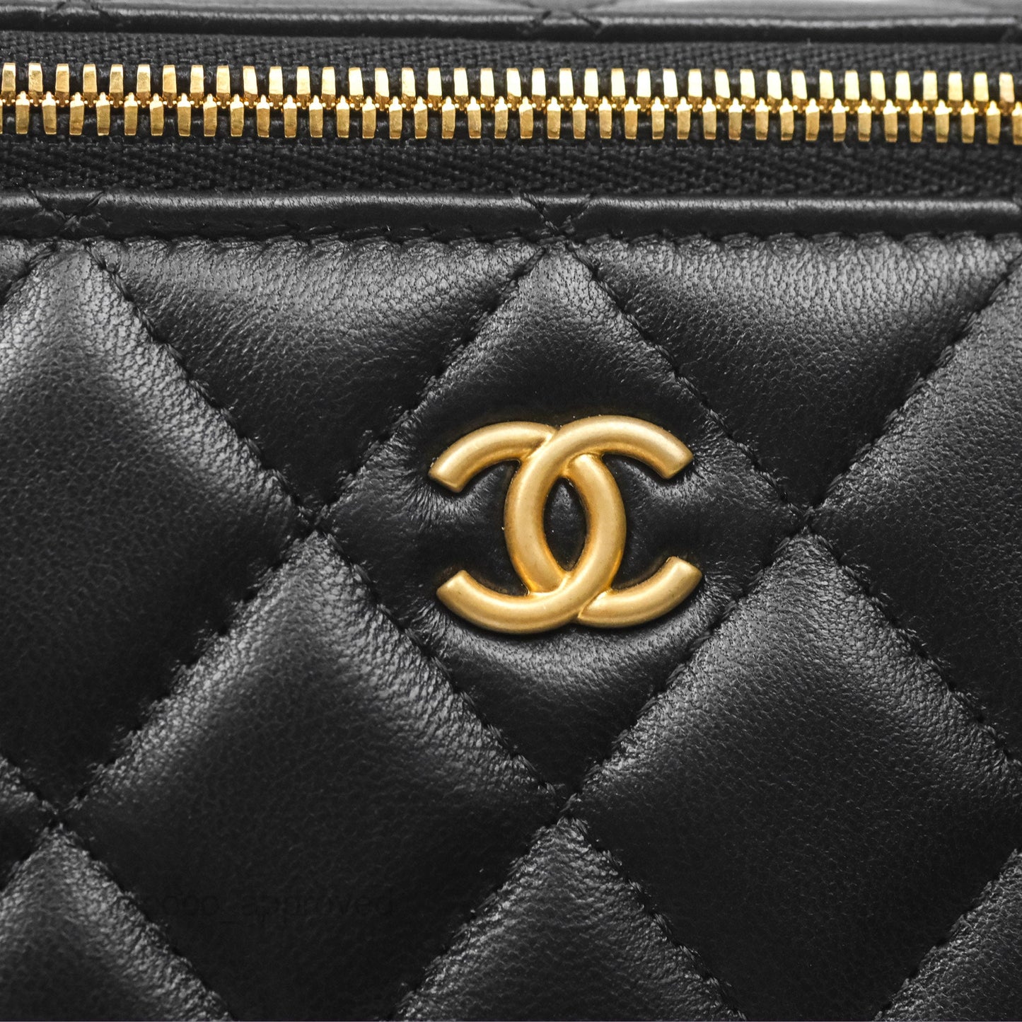 Chanel Vanity with COCO Heart Chain Black Lambskin Aged Gold Hardware