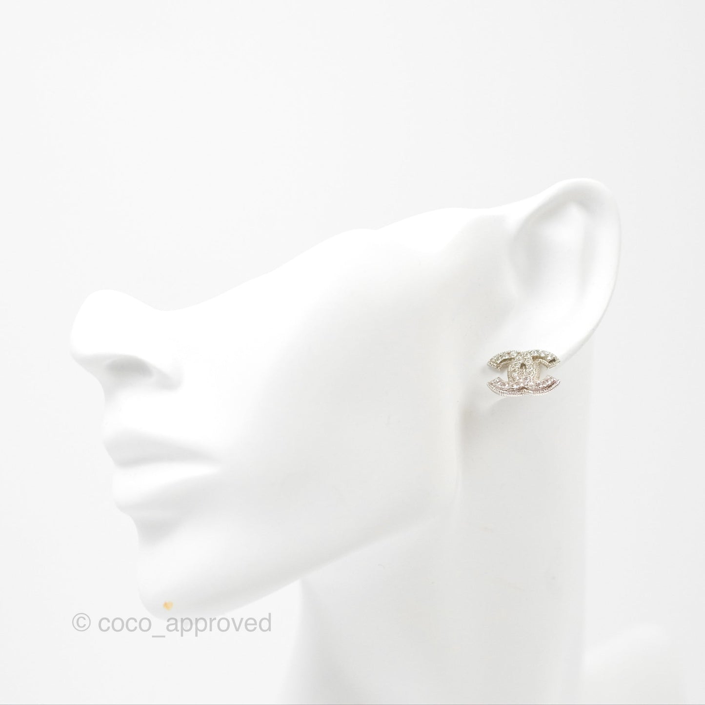 Chanel Crystal CC Earrings Silver Tone