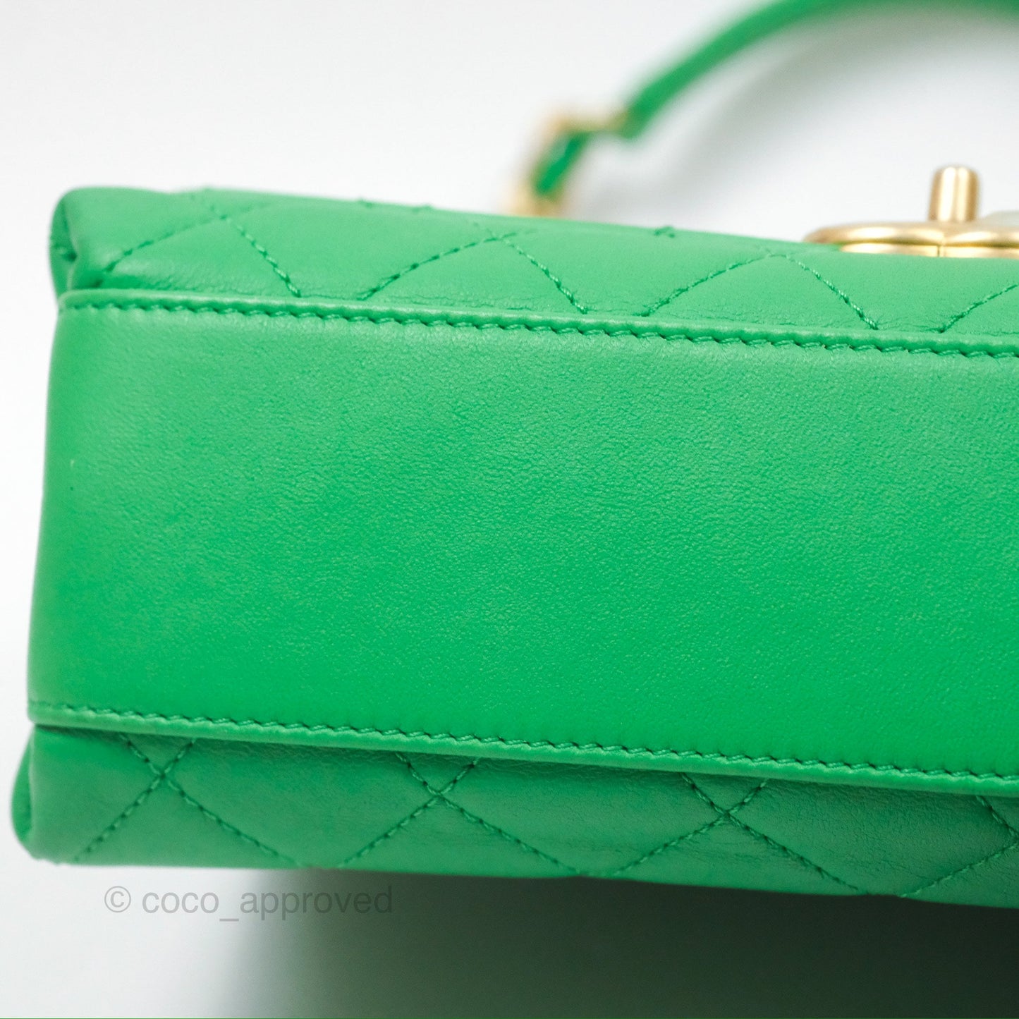 Chanel CC Quilted Flap Bag With Top Handle Green Calfskin Gold Hardware