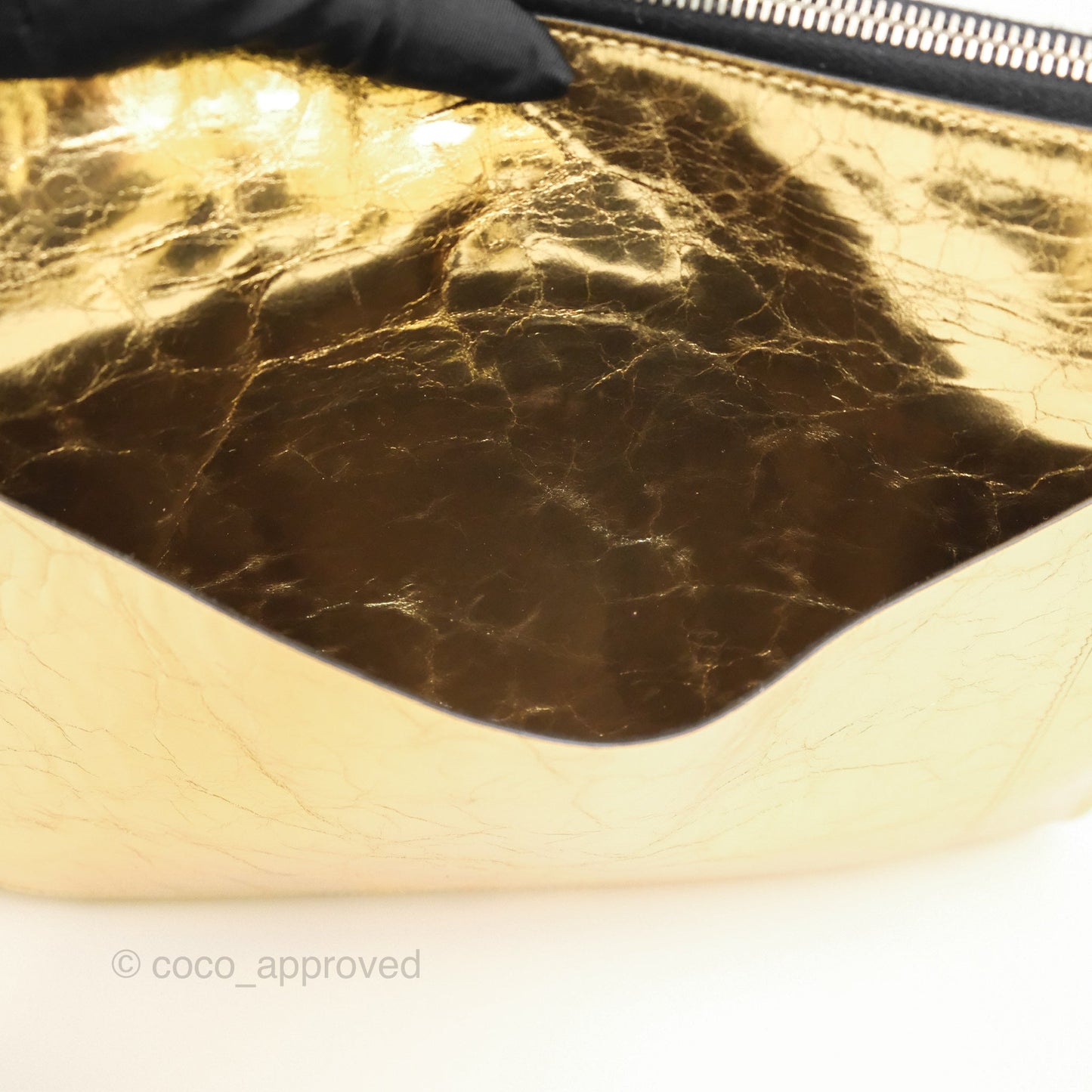 Chanel Large Feministe Maize Feminine Pouch Clutch Metallic Gold Crumpled Lambskin