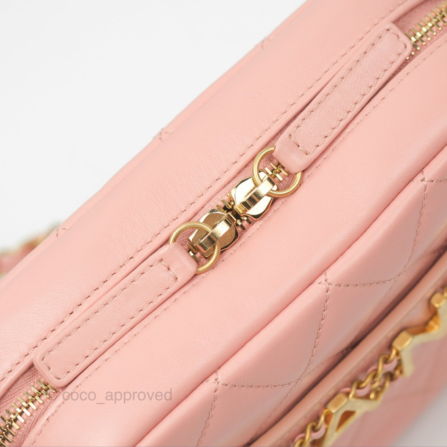 Chanel Logo Enchained Camera Bag Pink Calfskin Aged Gold Hardware