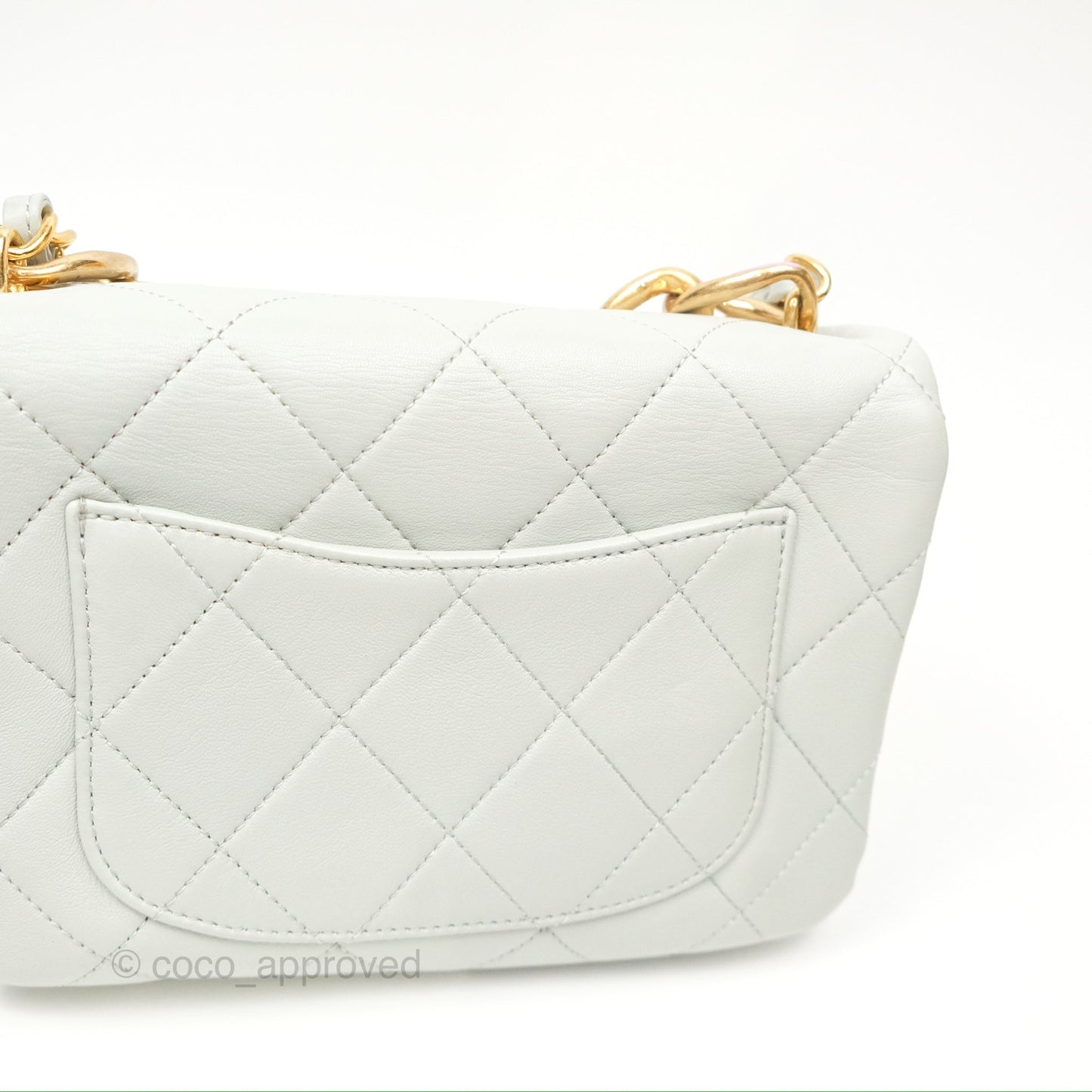 Chanel Chain Handle Flap Light Grey Calfskin Aged Gold Hardware