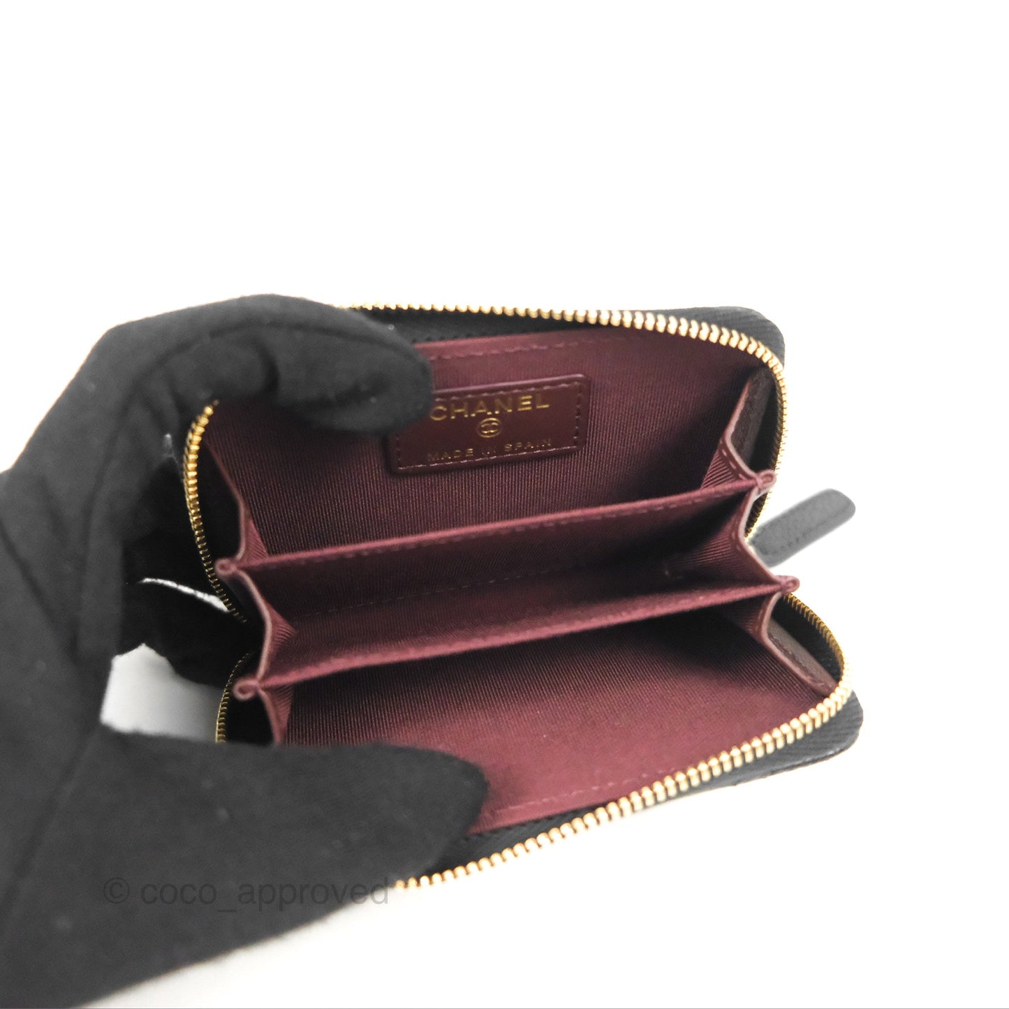 Chanel Classic Zipped Coin Purse Black Caviar Gold Hardware