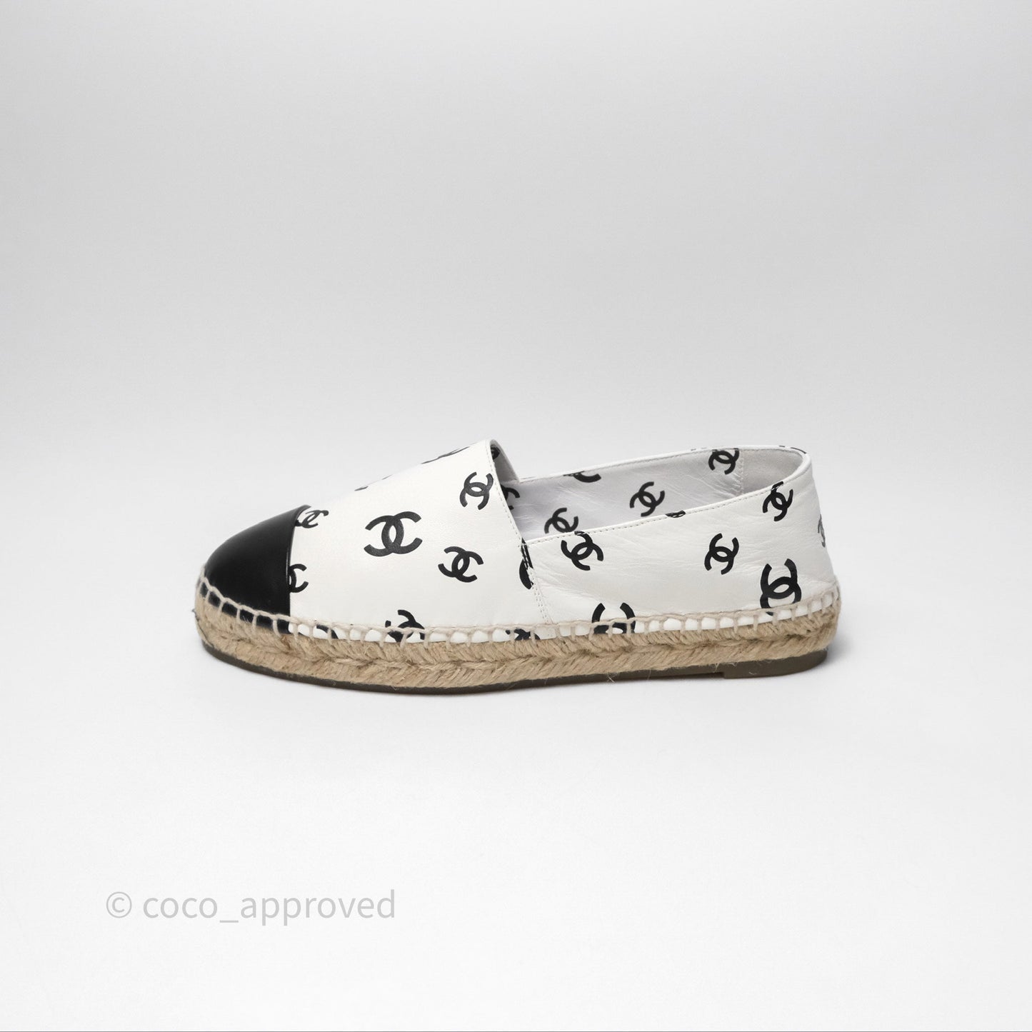 Chanel Printed CC Espadrilles Lambskin White/ Black Size 38