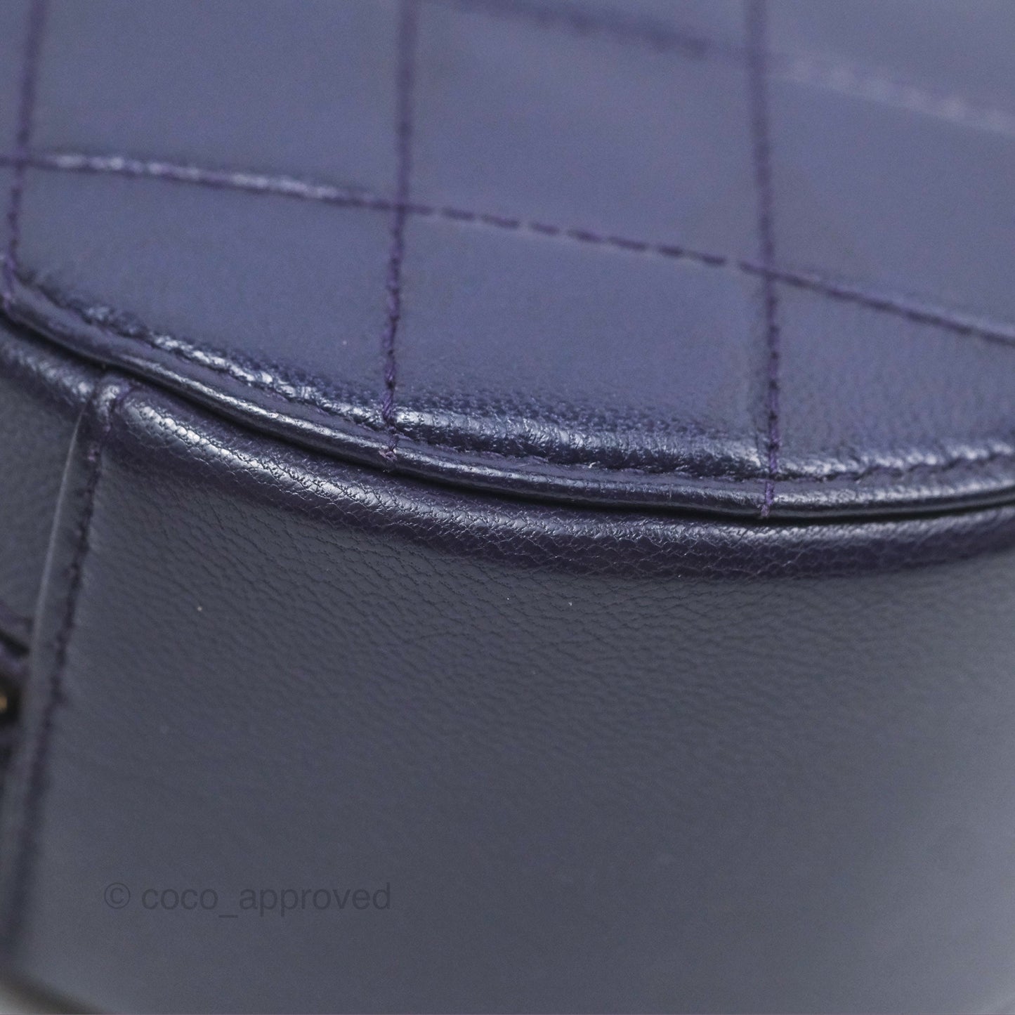 Chanel Quilted Round Clutch with Chain Dark Purple Calfskin Gold Hardware