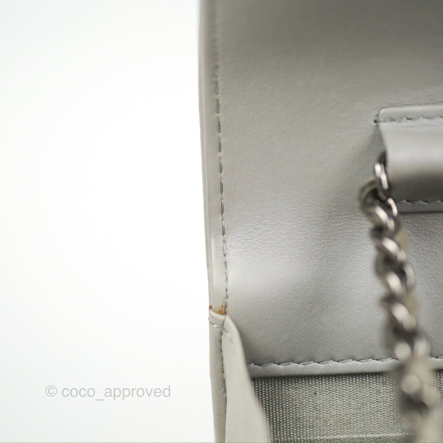 Chanel Chevron Boy Wallet on Chain WOC Grey Lambskin Gun Metal