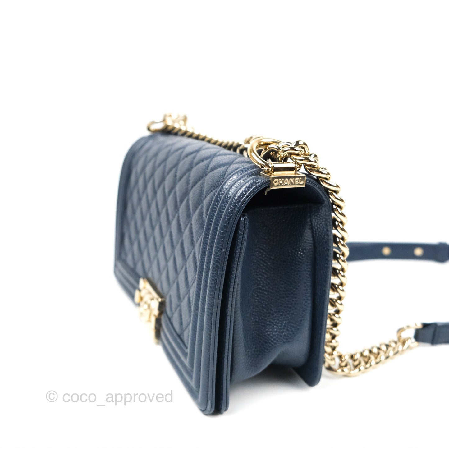Chanel Quilted Medium Boy Navy Caviar Gold Hardware