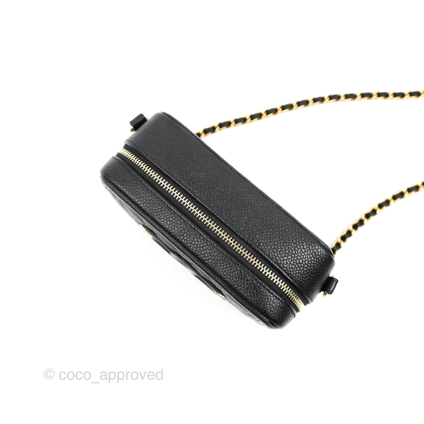Chanel CC Filigree Vanity Clutch With Chain Caviar Black Aged Gold Hardware