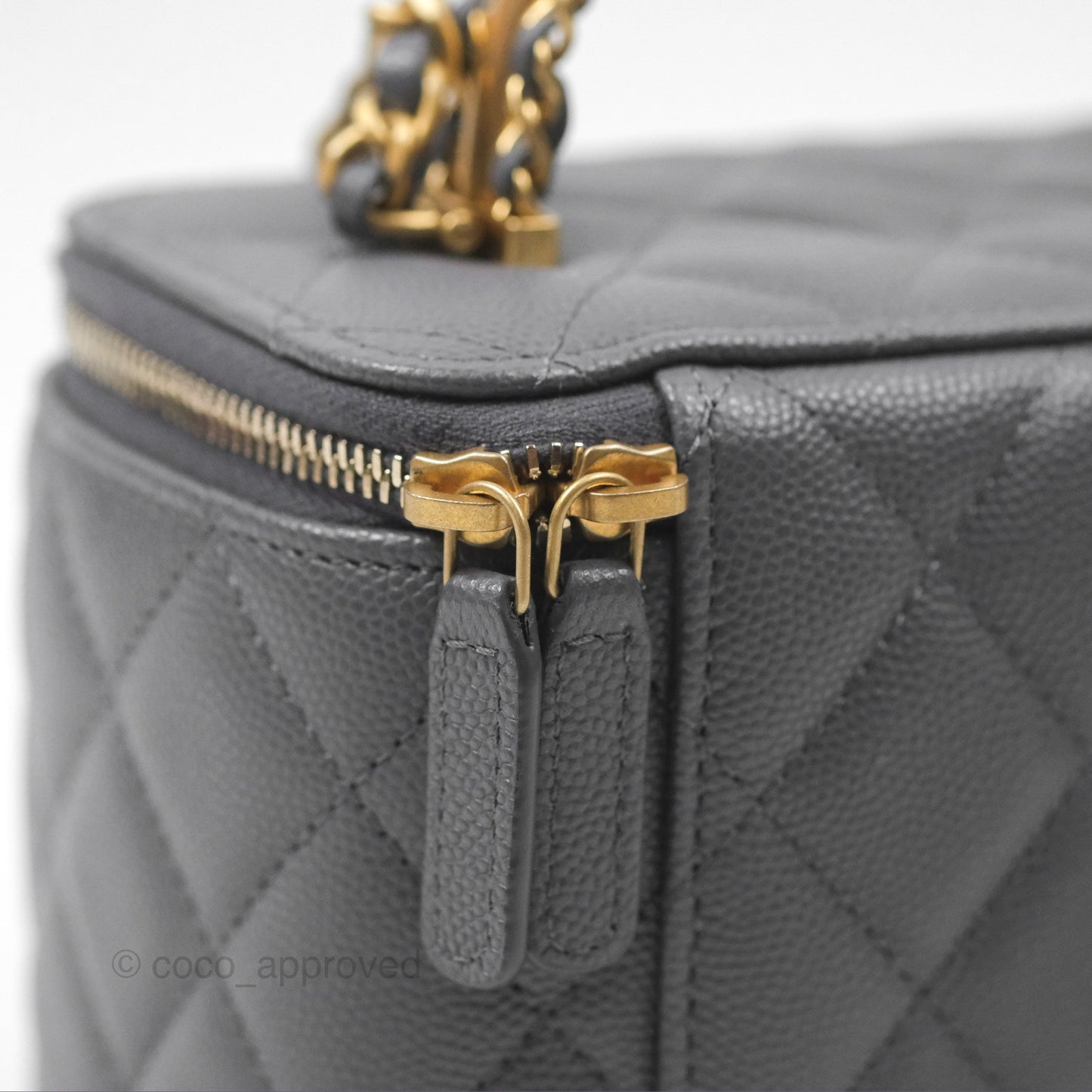 Chanel Vanity Rectangular with Top Handle Grey Caviar Aged Gold Hardware 24A