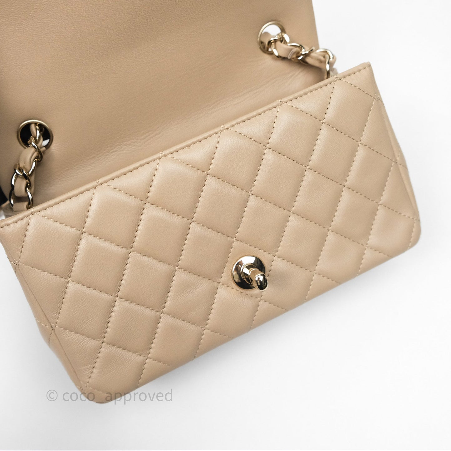 Chanel Quilted Mini Rectangular Flap Beige Lambskin Gold Hardware