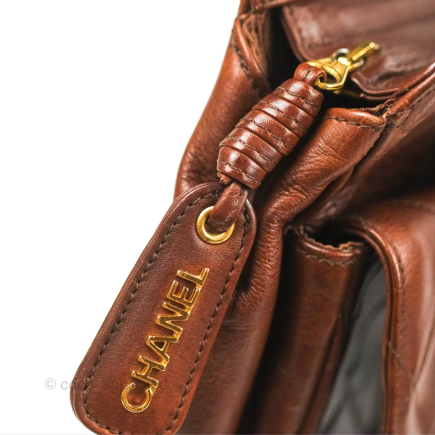 Chanel Vintage Tote Bag Quilted Brown 24K Gold Hardware