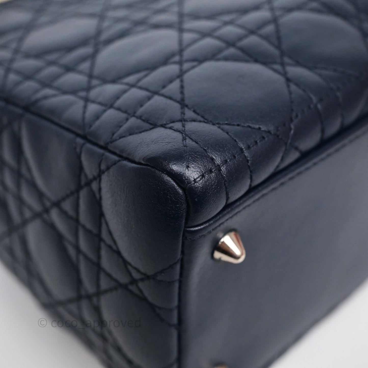 Christian Dior Medium Lady Dior Navy Lambskin Silver Hardware