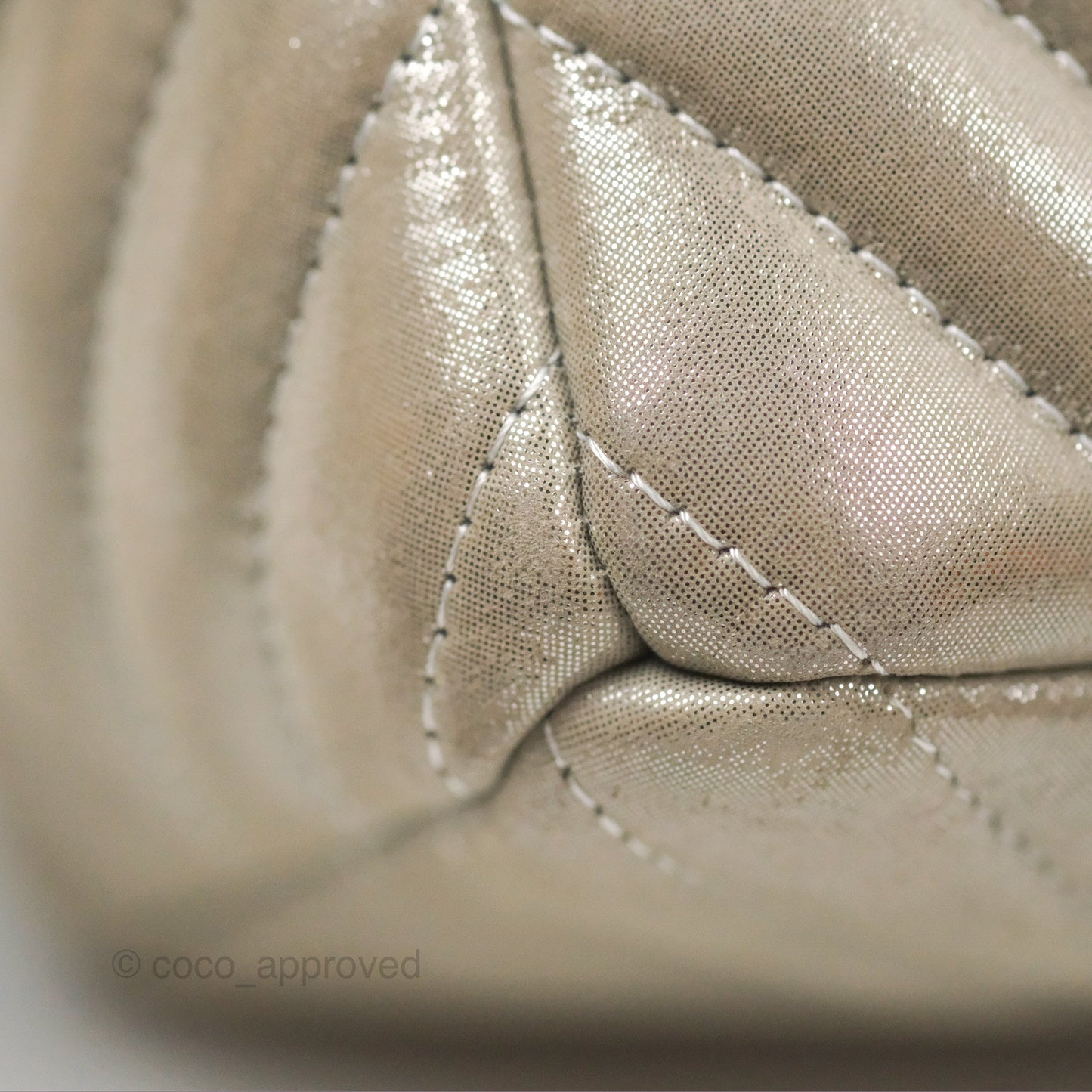 Chanel Small Urban Spirit Drawstring Bag Chevron Iridescent Silver Calfskin