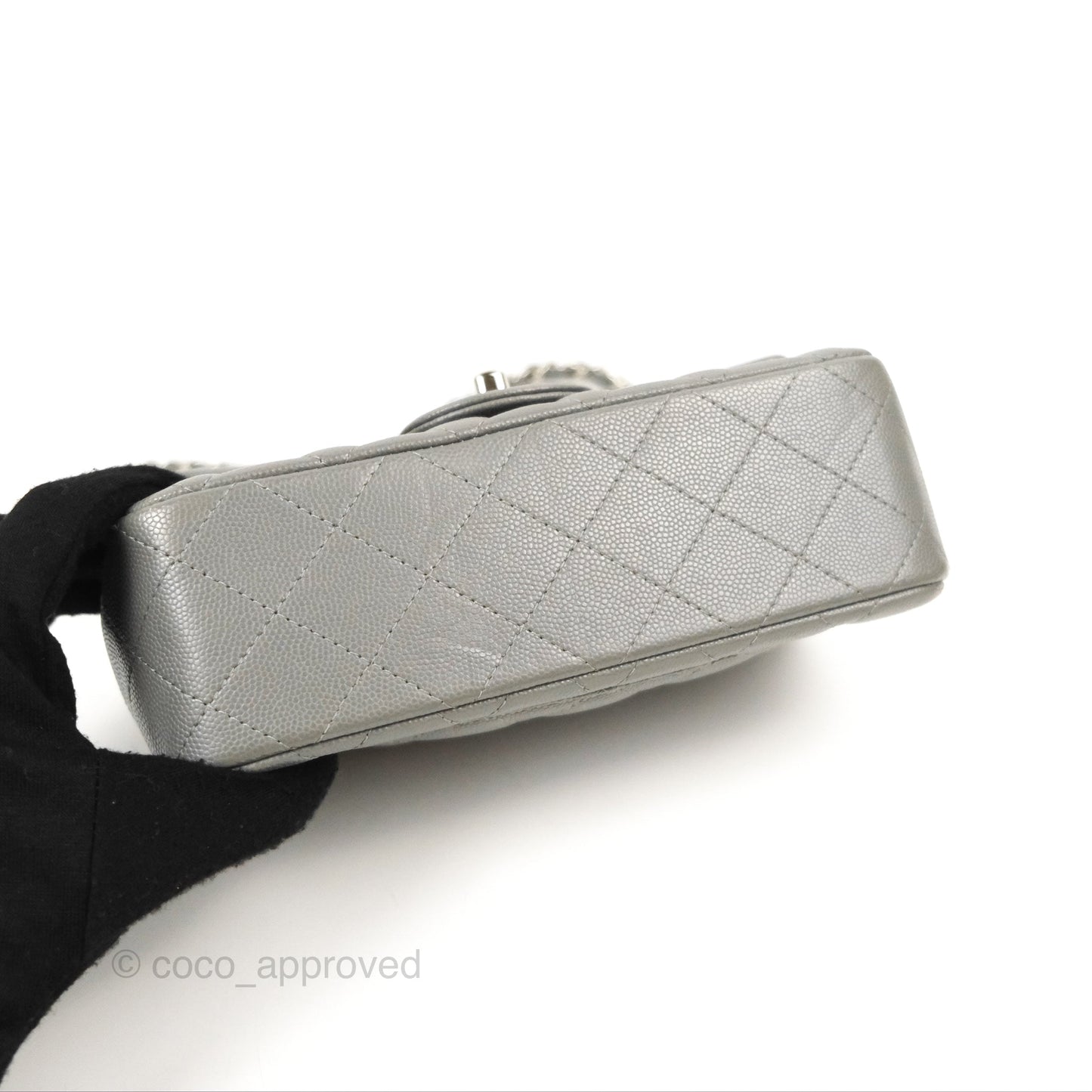 Chanel Quilted Mini Rectangular Flap Grey Caviar Silver Hardware 17B