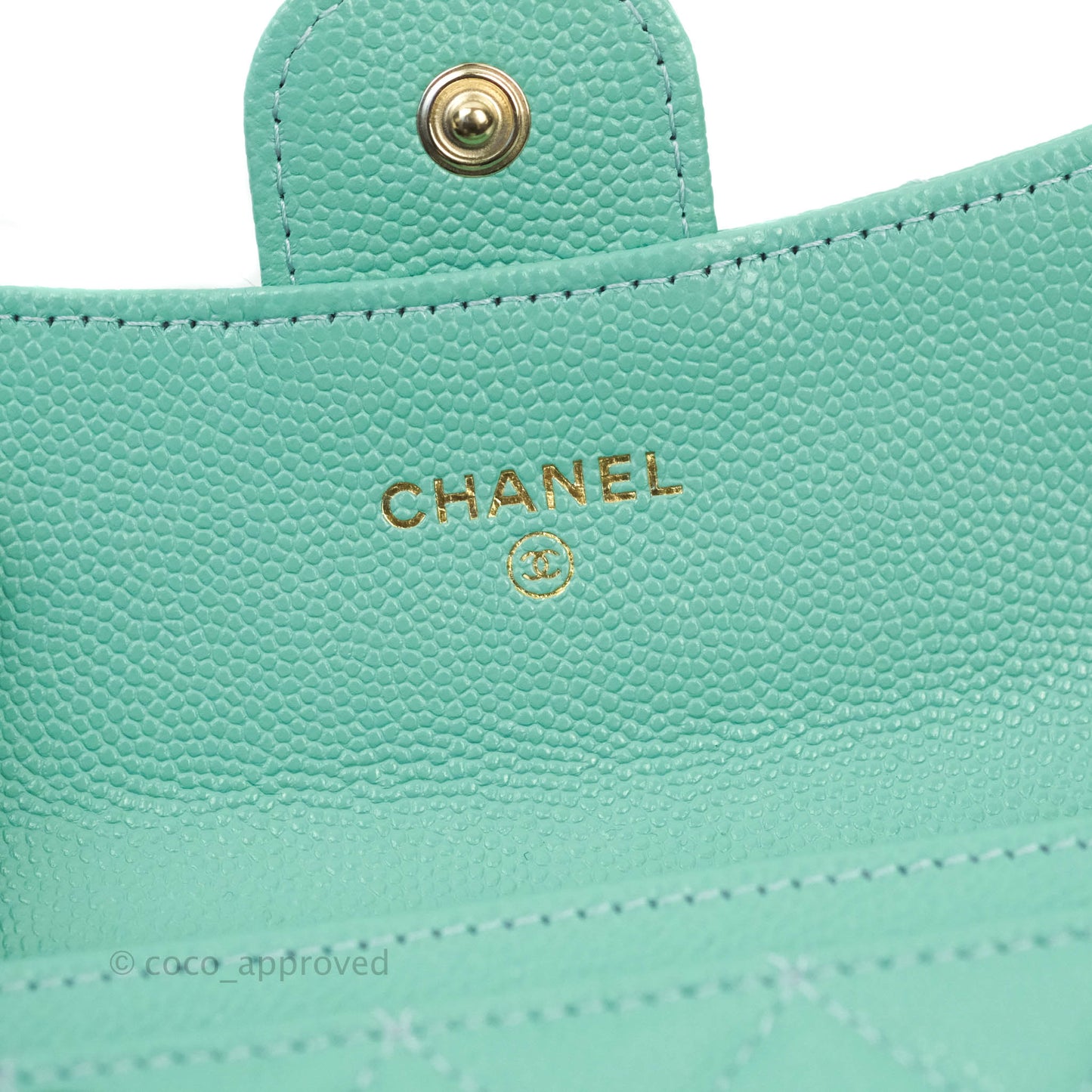 Chanel Quilted Flap Card Holder Caviar Mint Gold Hardware