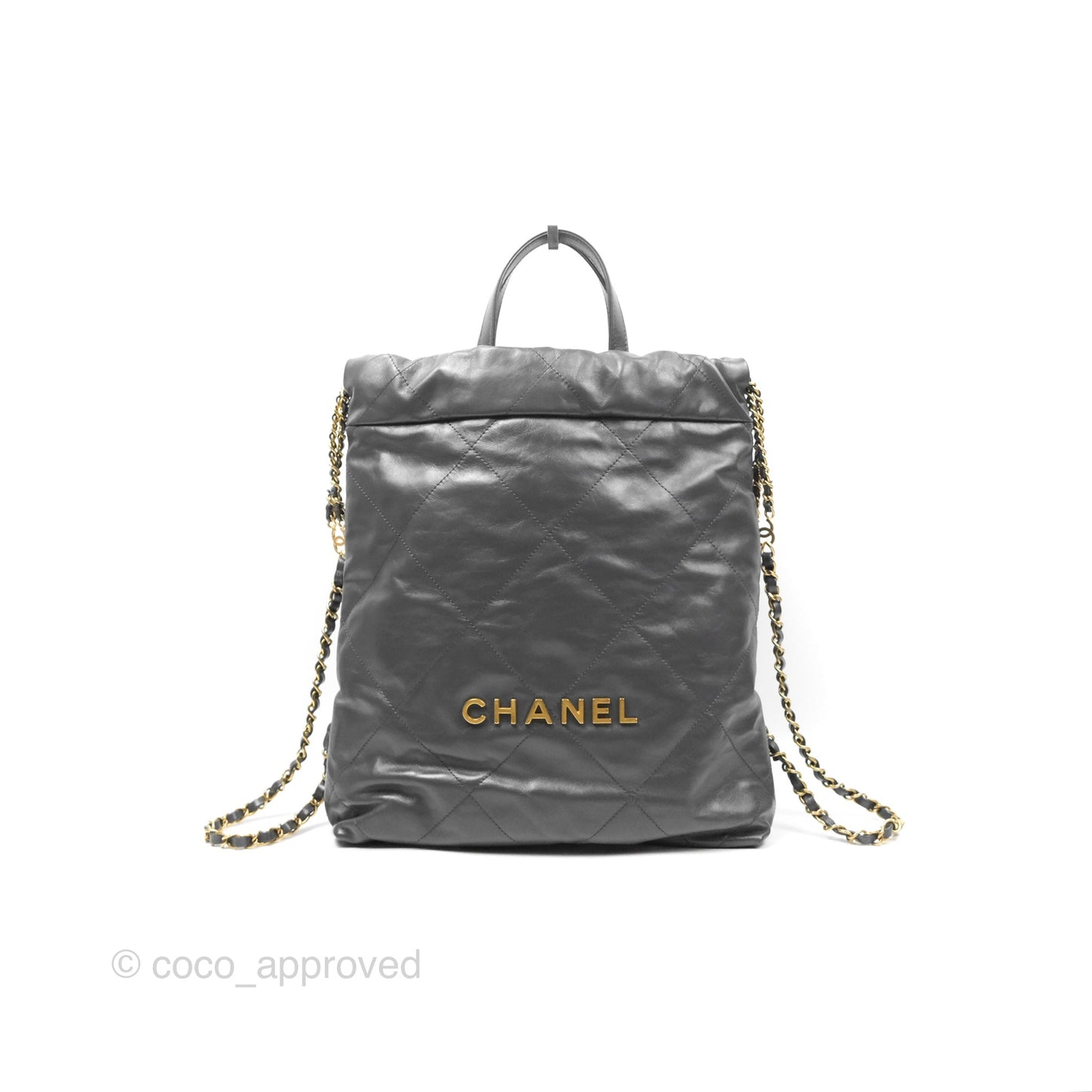 Chanel 22 Small Quilted Backpack Dark Grey Shiny Calfskin