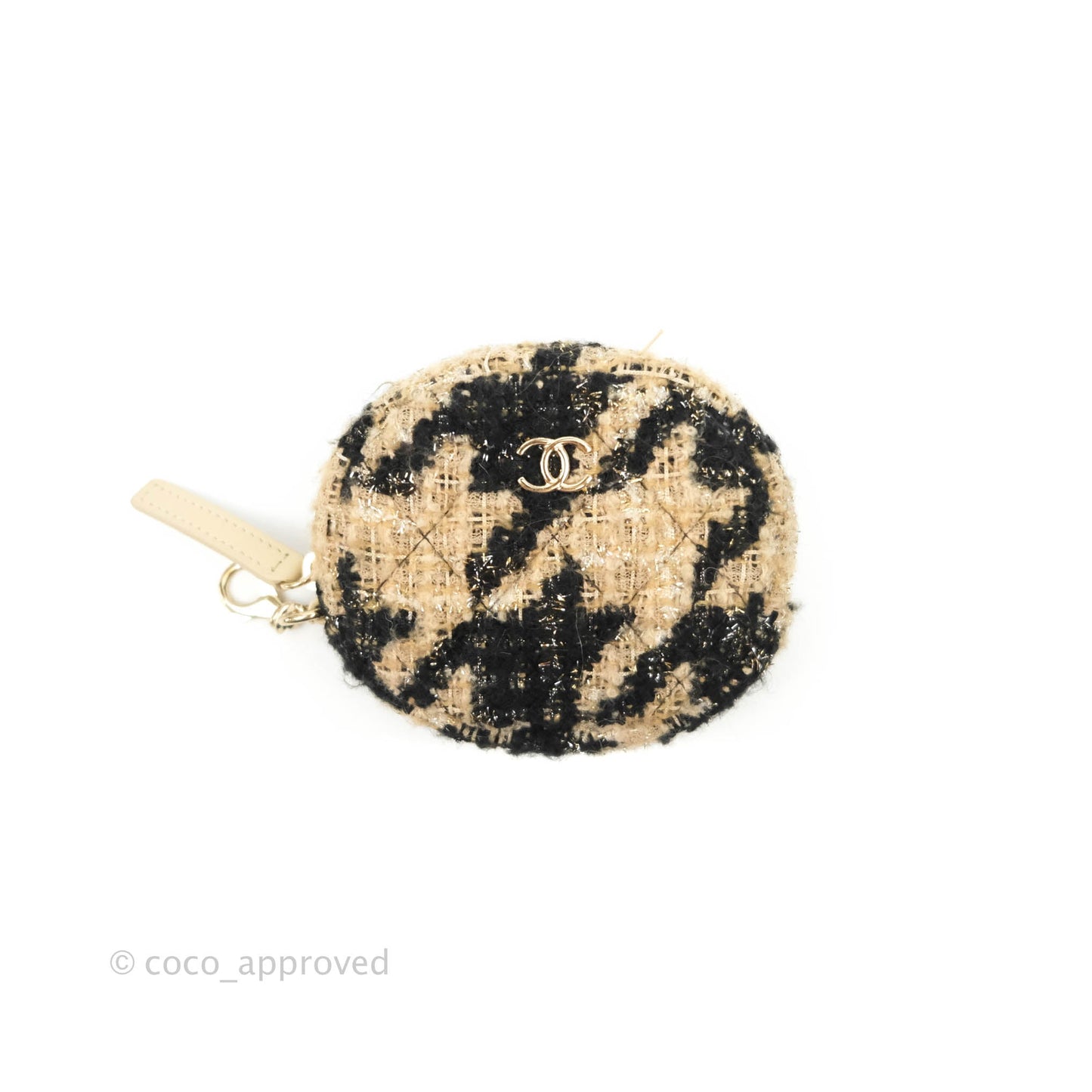 Chanel Wallet On Chain WOC Houndstooth Beige Black Tweed Gold Hardware