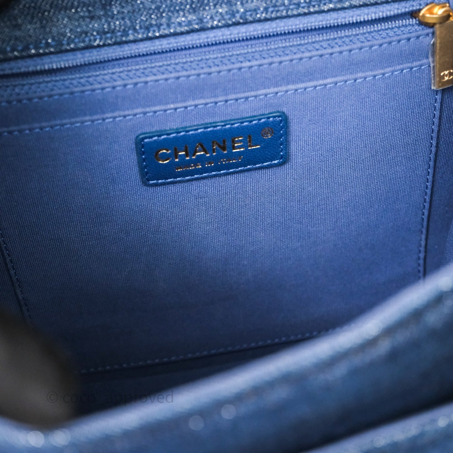 Chanel Square Flap Bag Denim Aged Gold Hardware