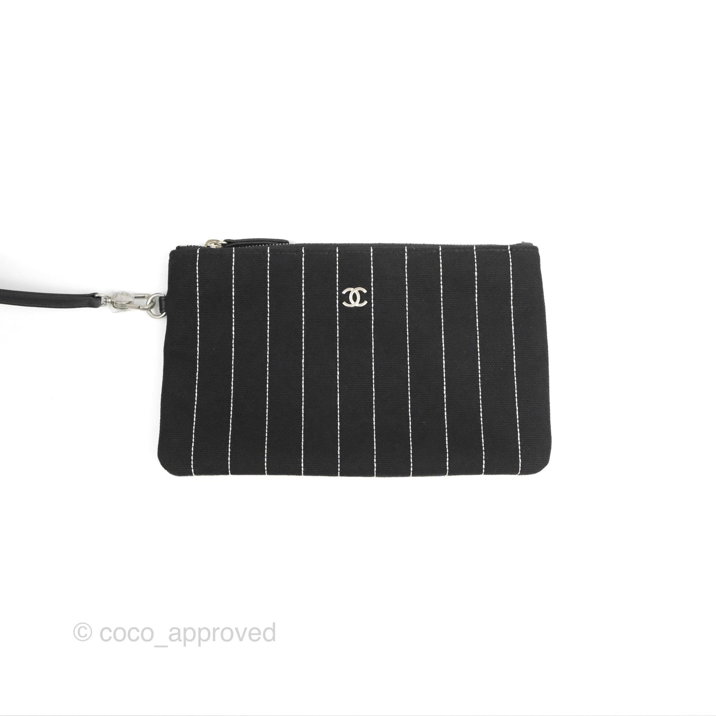 Chanel Large Deauville Black White Striped Canvas Aged Silver Hardware 23S