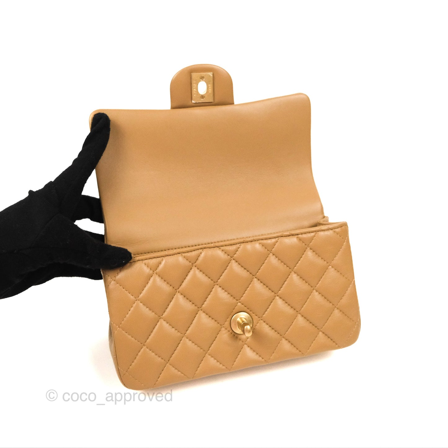 Chanel Top Handle Mini Rectangular Flap Bag Beige Lambskin Aged Gold Hardware