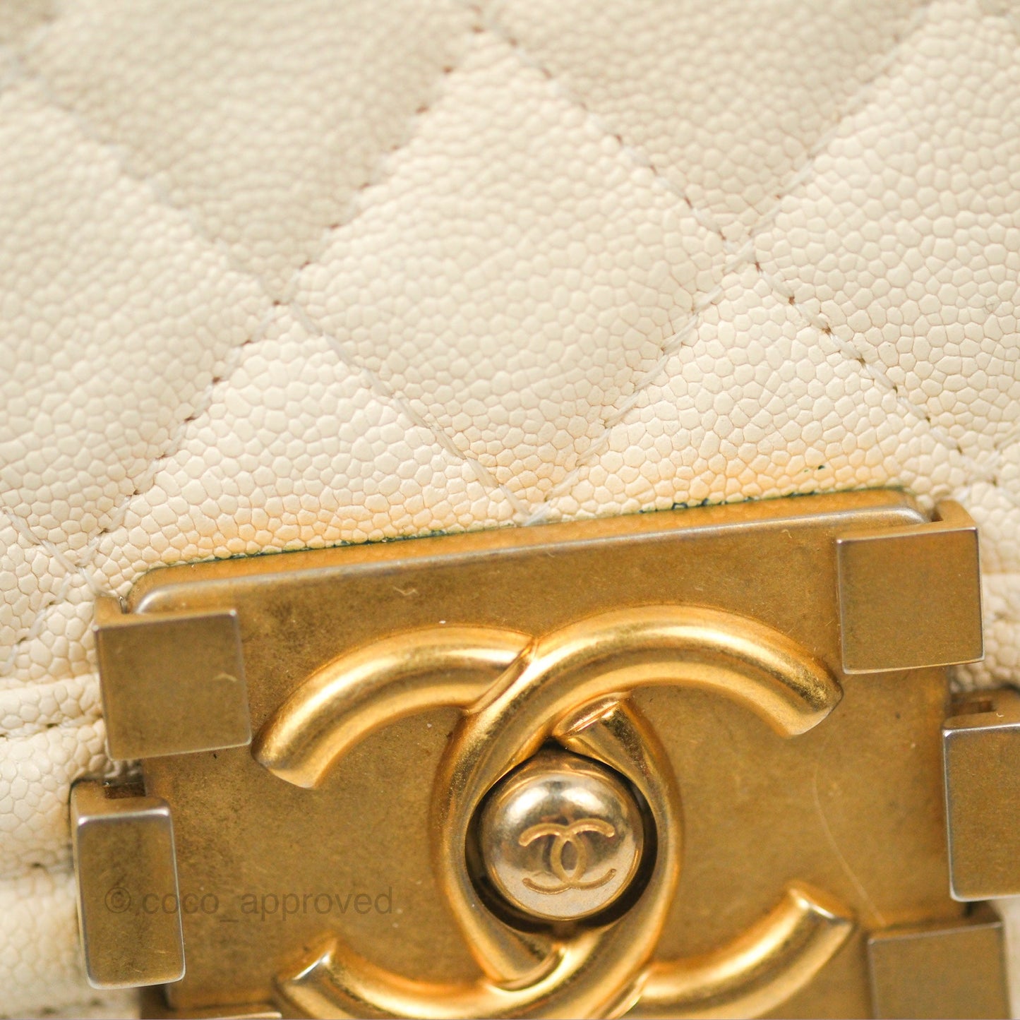 Chanel Medium Boy Quilted Ivory Caviar Aged Gold Hardware