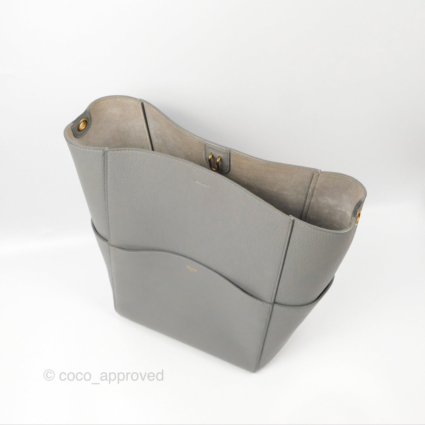Celine Sangle Bucket Bag Grained Calfskin Grey