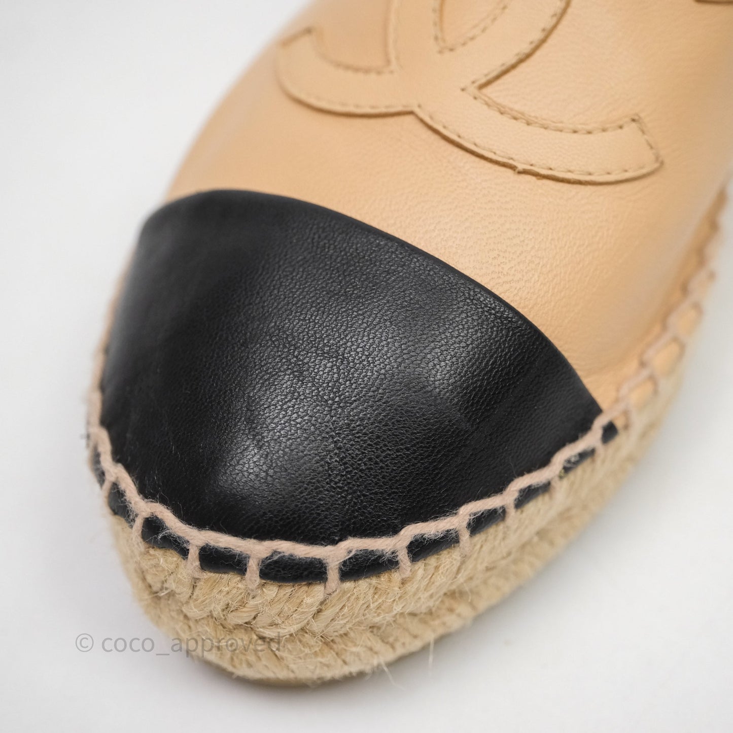 Chanel CC Espadrilles Beige Black Lambskin Size 37
