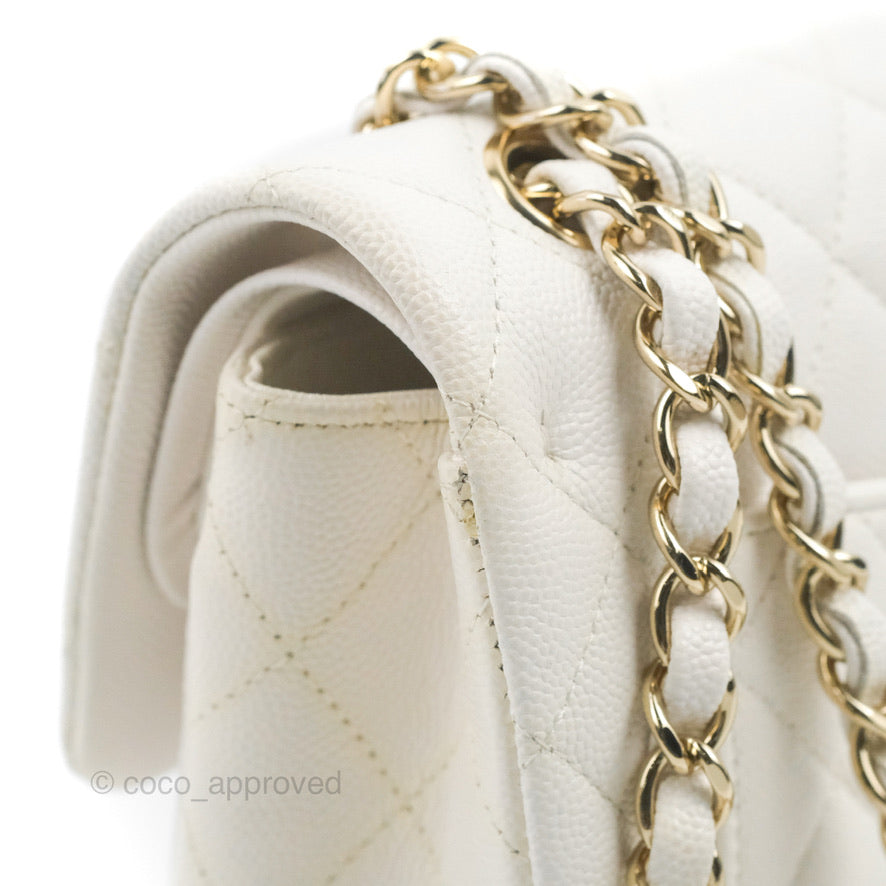 Chanel Small Classic Quilted Flap White Caviar Gold Hardware
