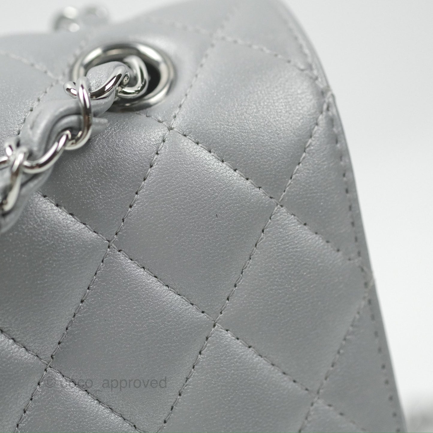 Chanel Classic M/L Medium Flap Quilted Pearly Silver Silver Hardware 23P