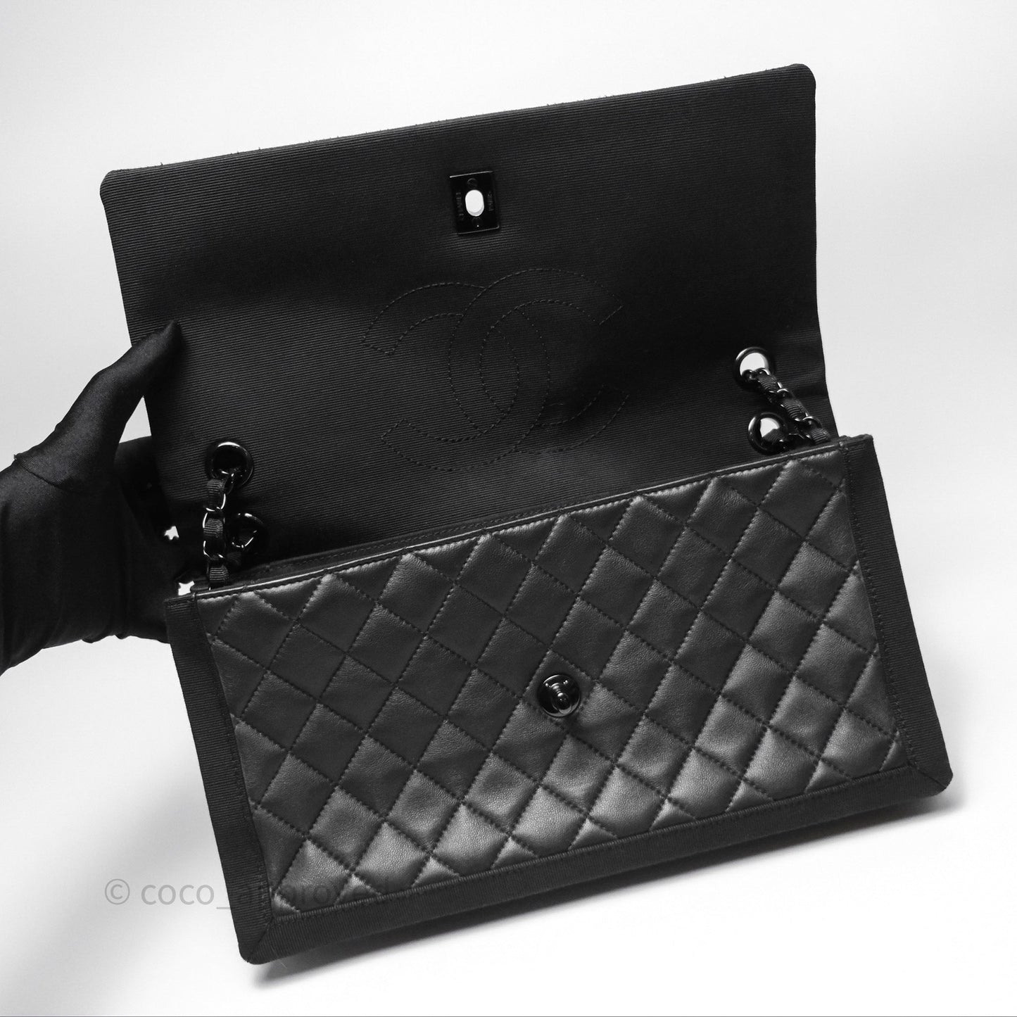 Chanel Quilted Accordion Flap Bag So Black Two Tone Lambskin Fabric